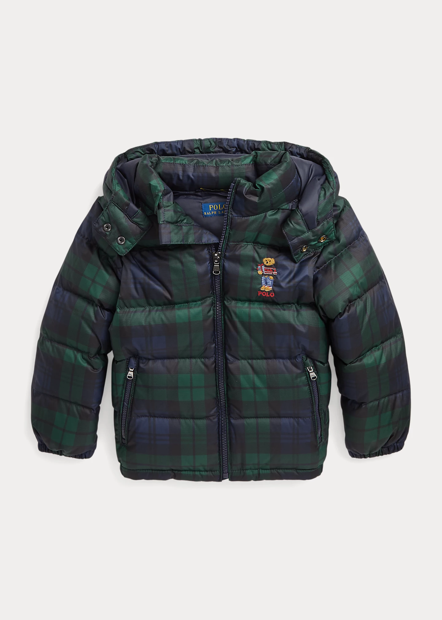 Polo Bear Plaid Down Hooded Jacket
