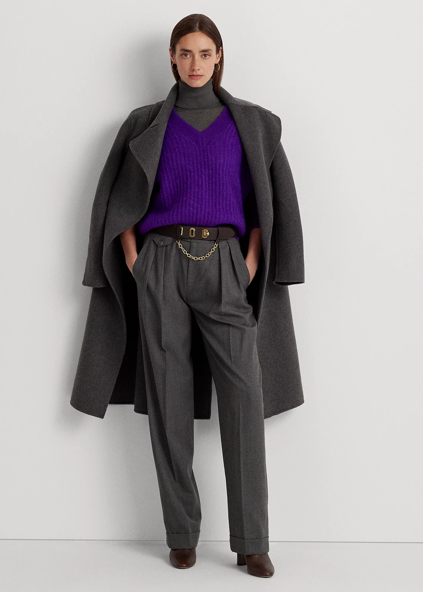 Pleated Wool Twill Straight Pant