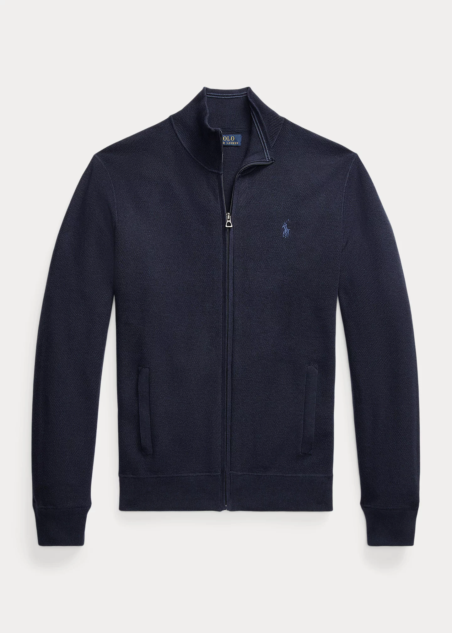 Mesh-Knit Cotton Full-Zip Sweater