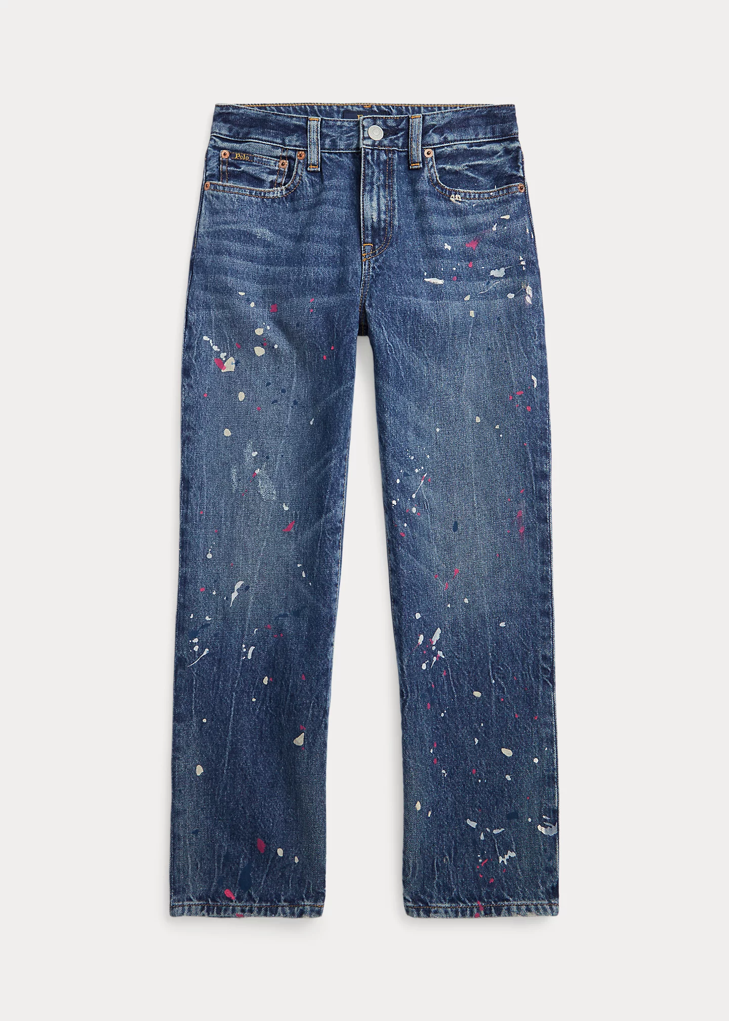 High-Rise Straight Paint-Splatter Jean