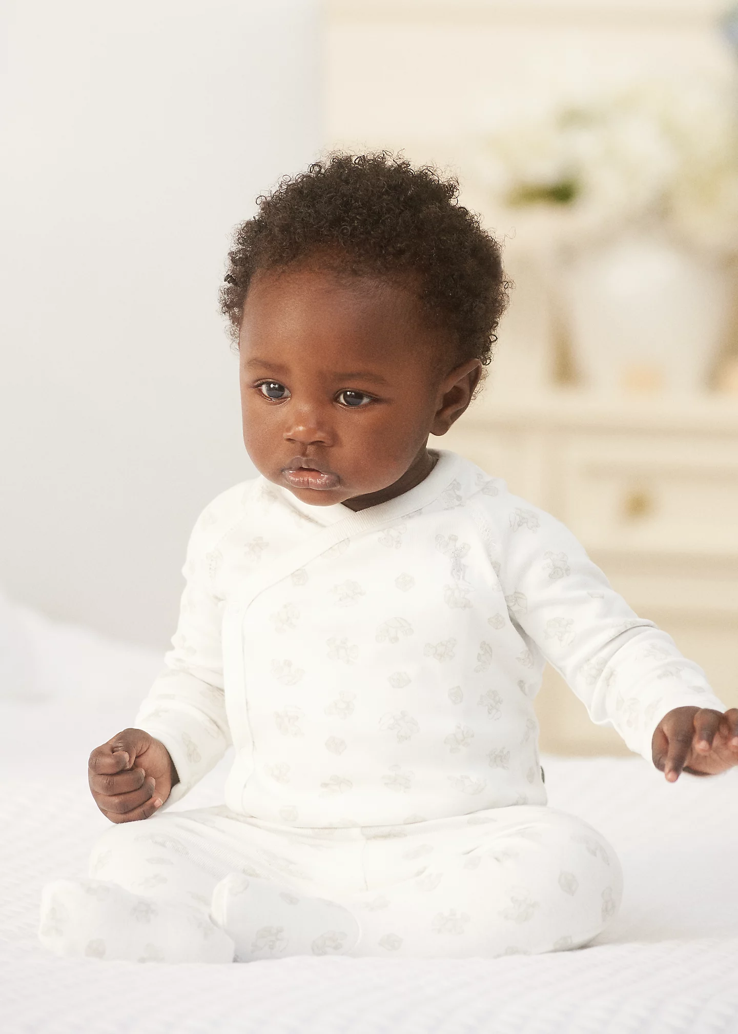 Bear-Print Cotton Top & Pant Set