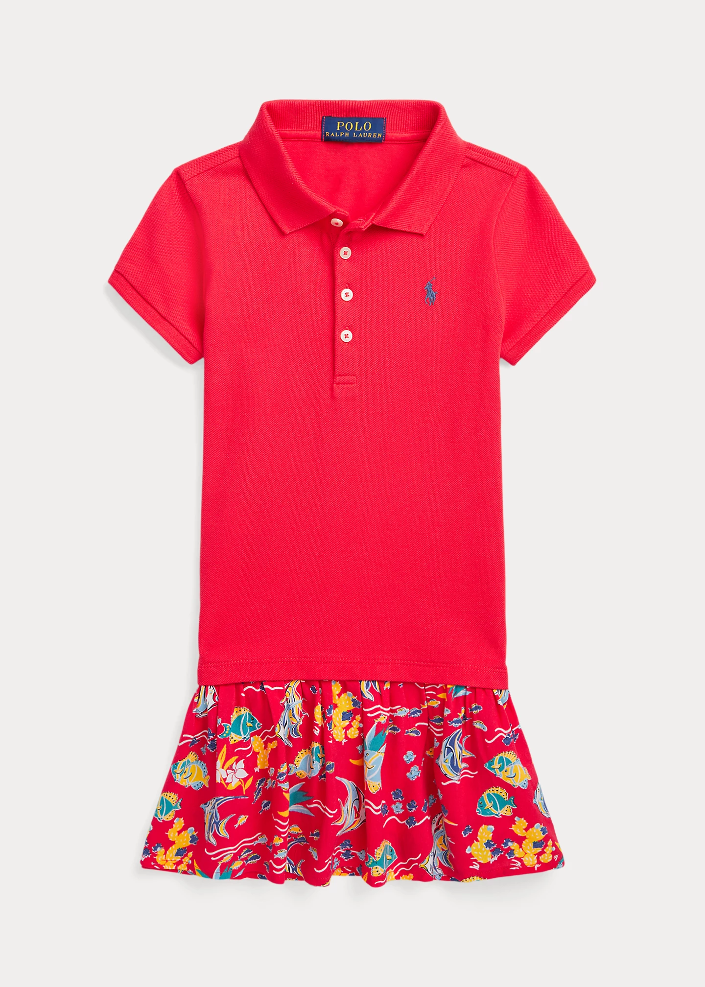 Tropical-Print Stretch Mesh Polo Dress