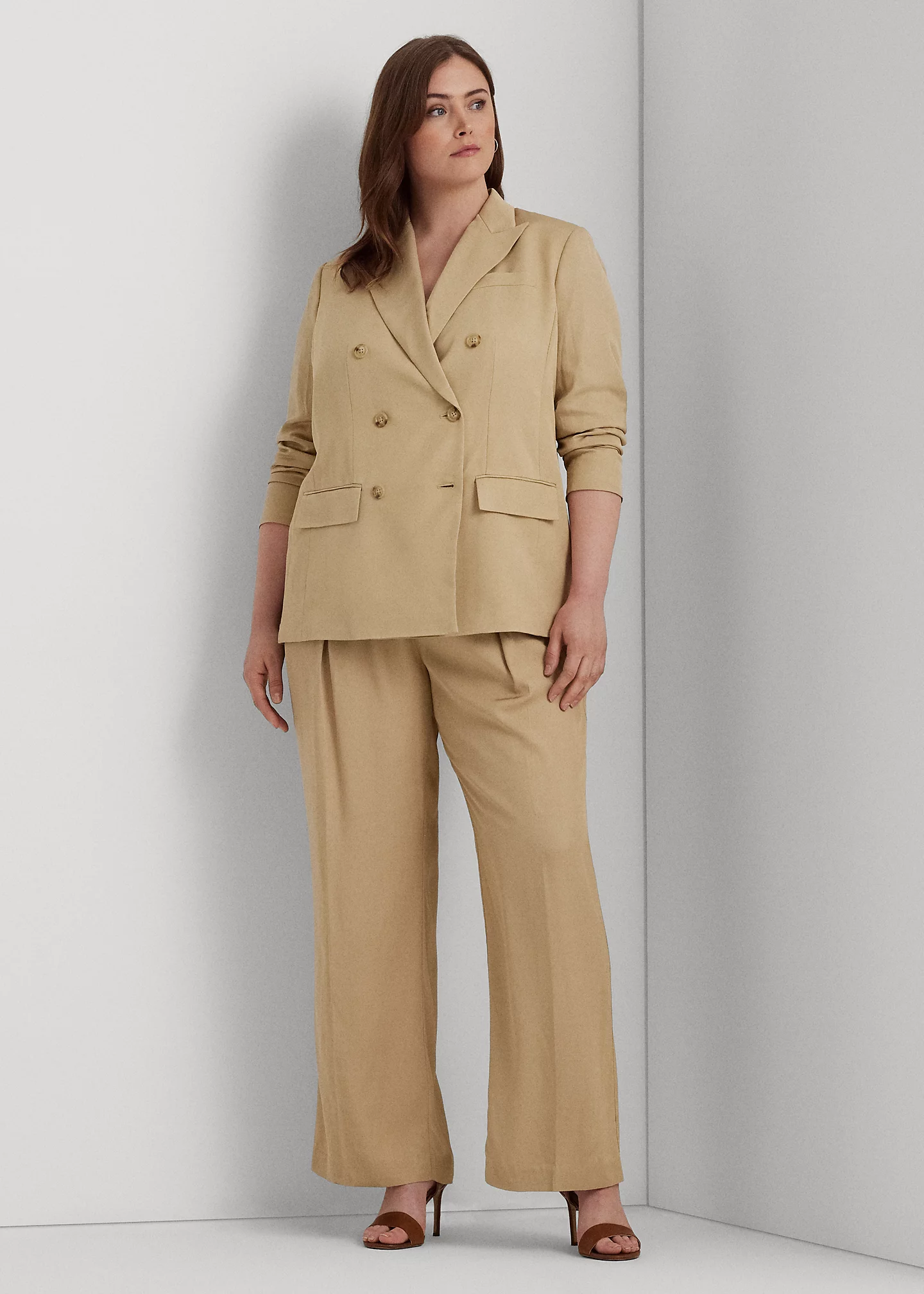 Pleated Twill Wide-Leg Pant