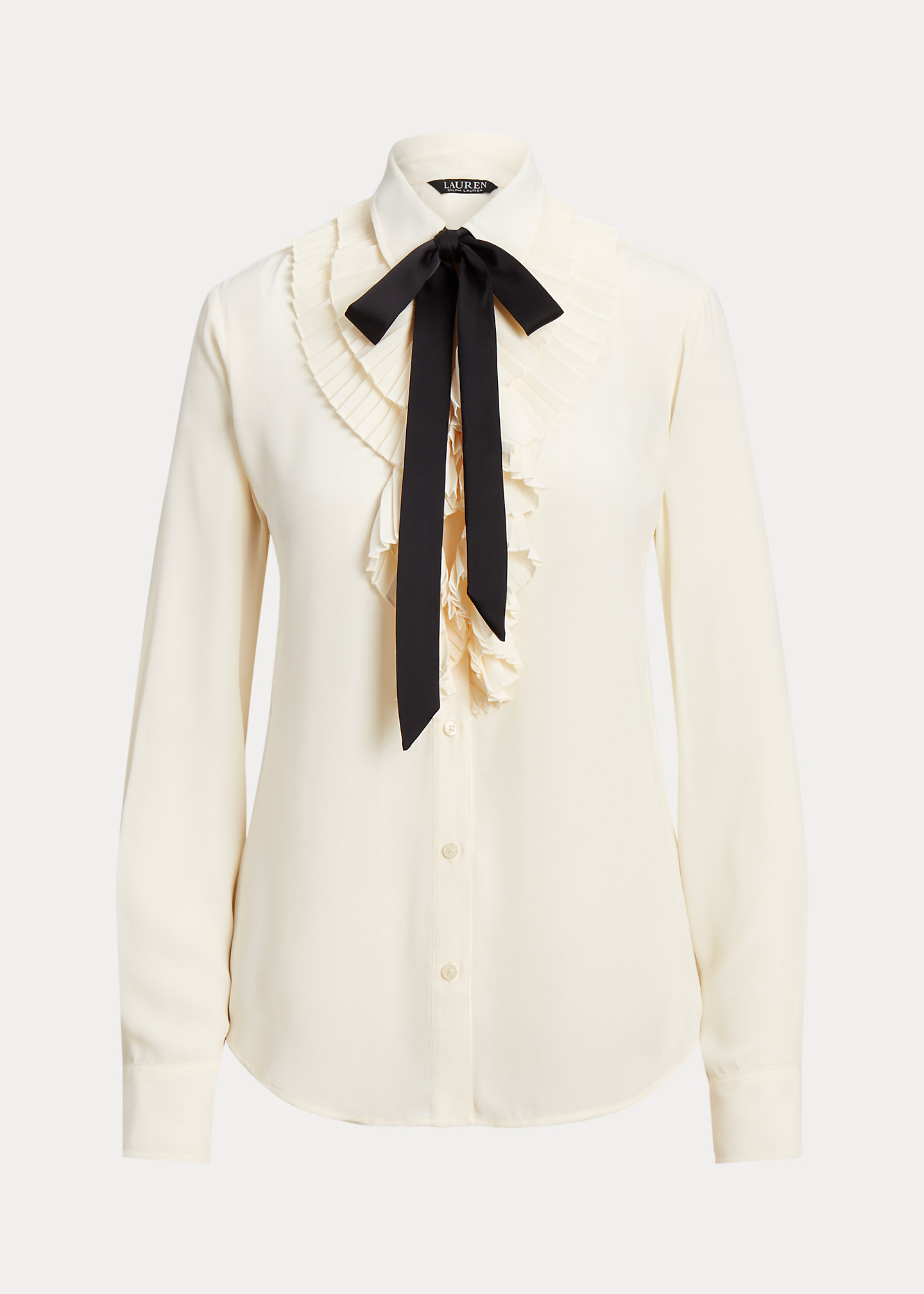 Ruffle-Trim Georgette Tie-Neck Shirt