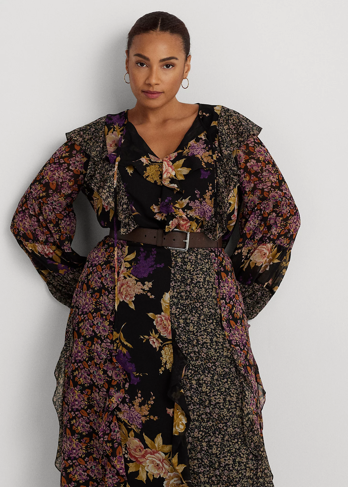 Floral Ruffle-Trim Georgette Blouse