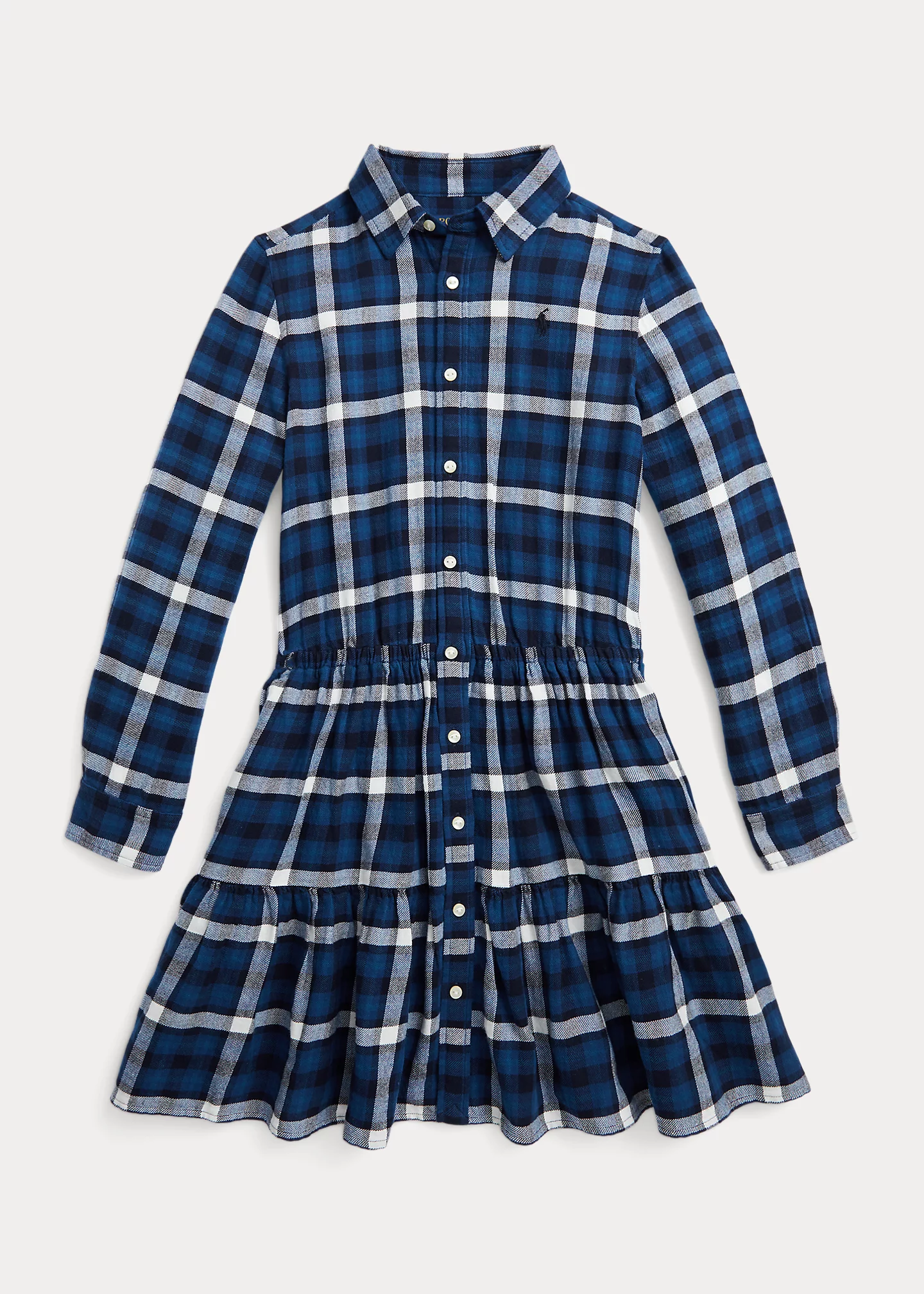 Plaid Tiered Cotton Flannel Shirtdress