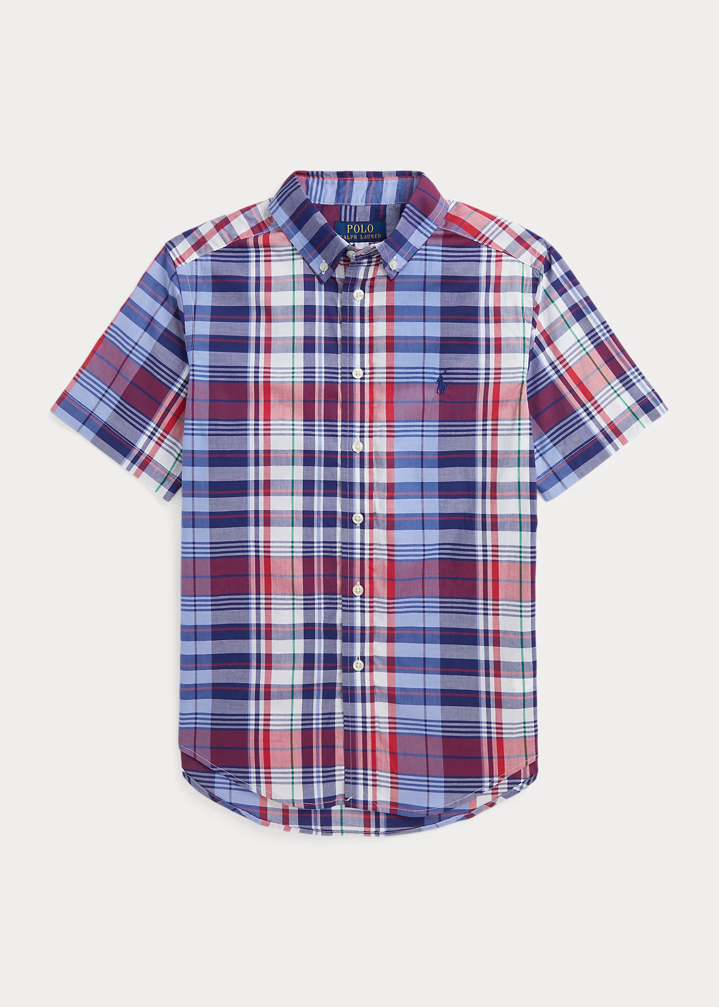 Plaid Cotton Poplin Short-Sleeve Shirt