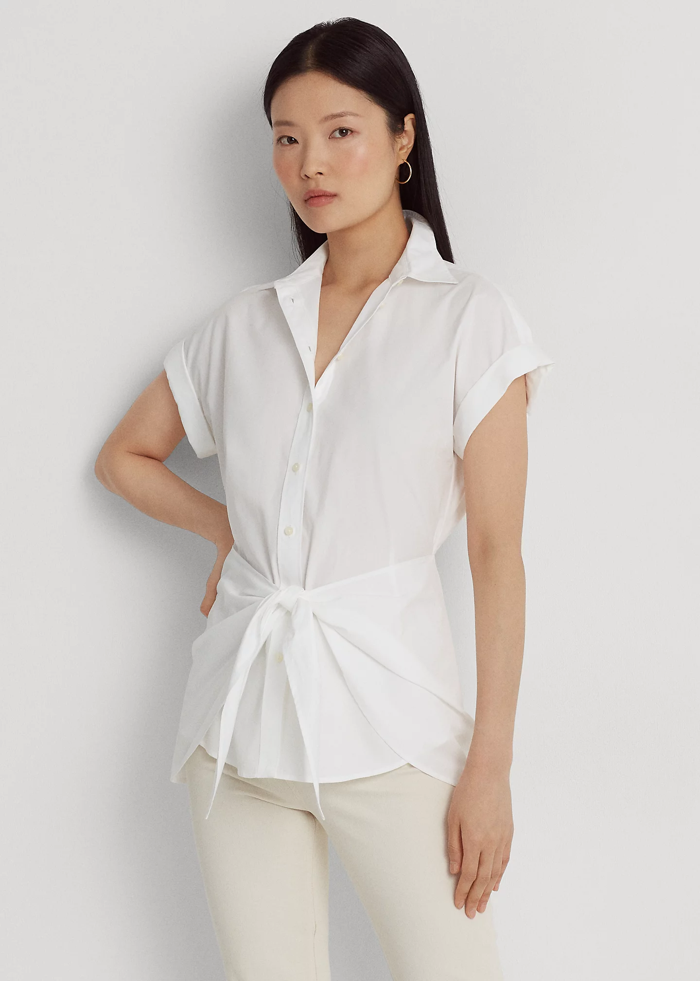 Tie-Front Cotton Broadcloth Shirt