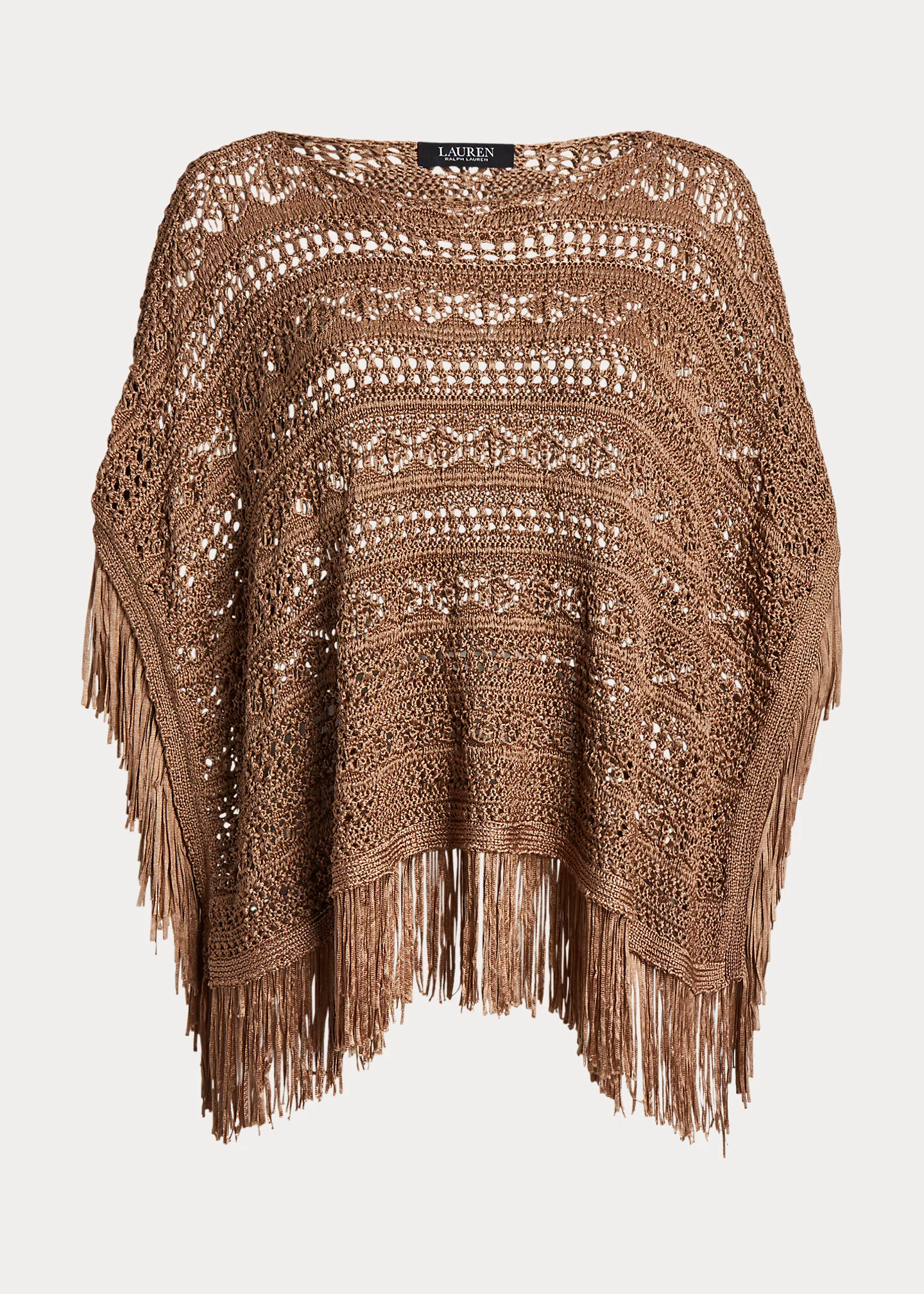 Fringe-Trim Pointelle-Knit Poncho