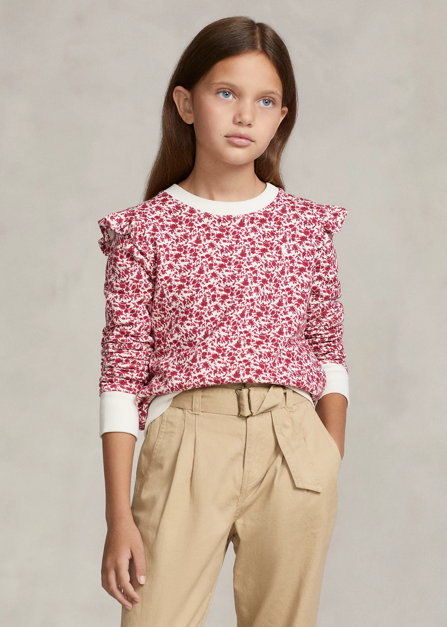 Floral Ruffled Fleece Sweatshirt