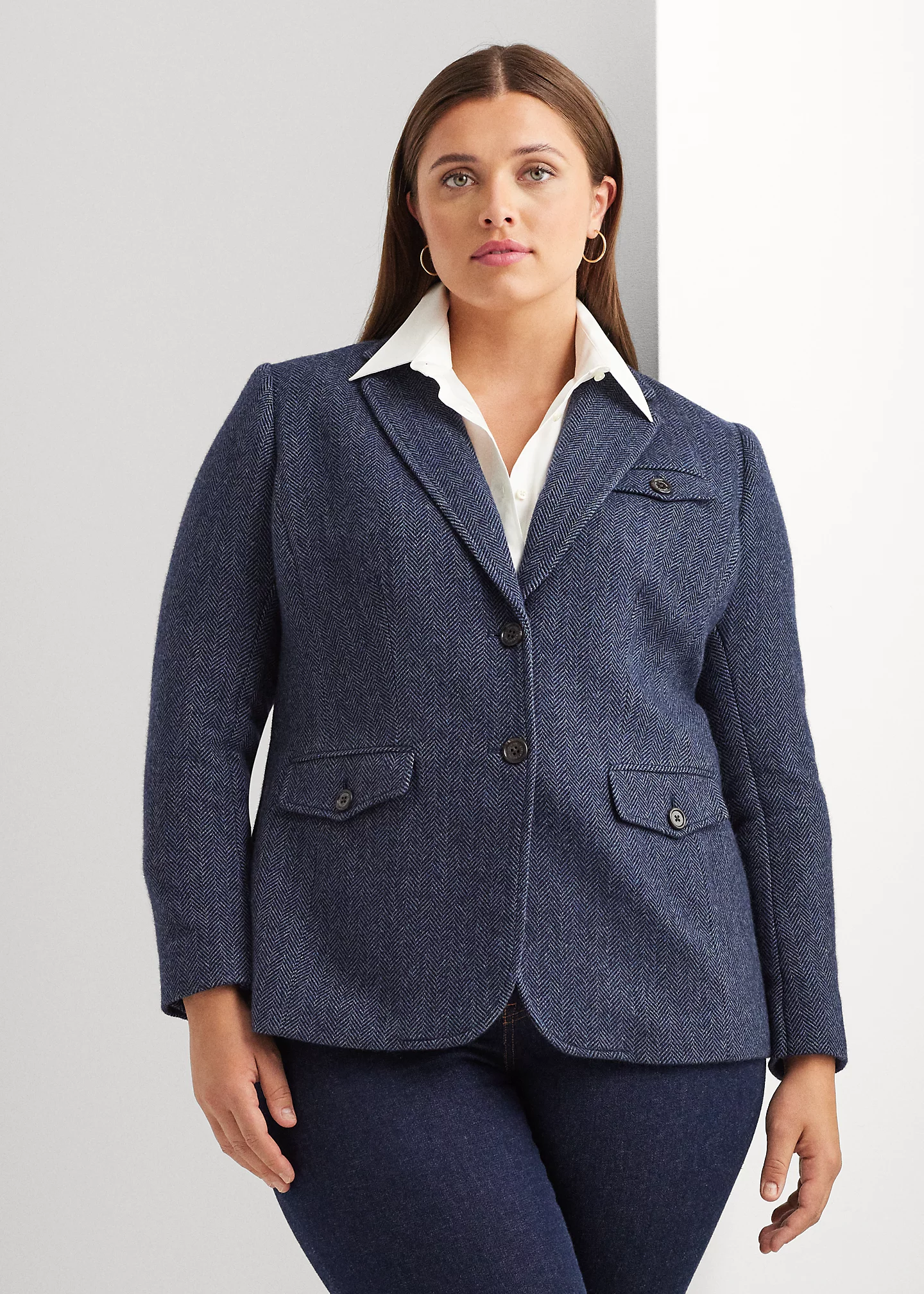Wool-Blend Herringbone Tweed Blazer