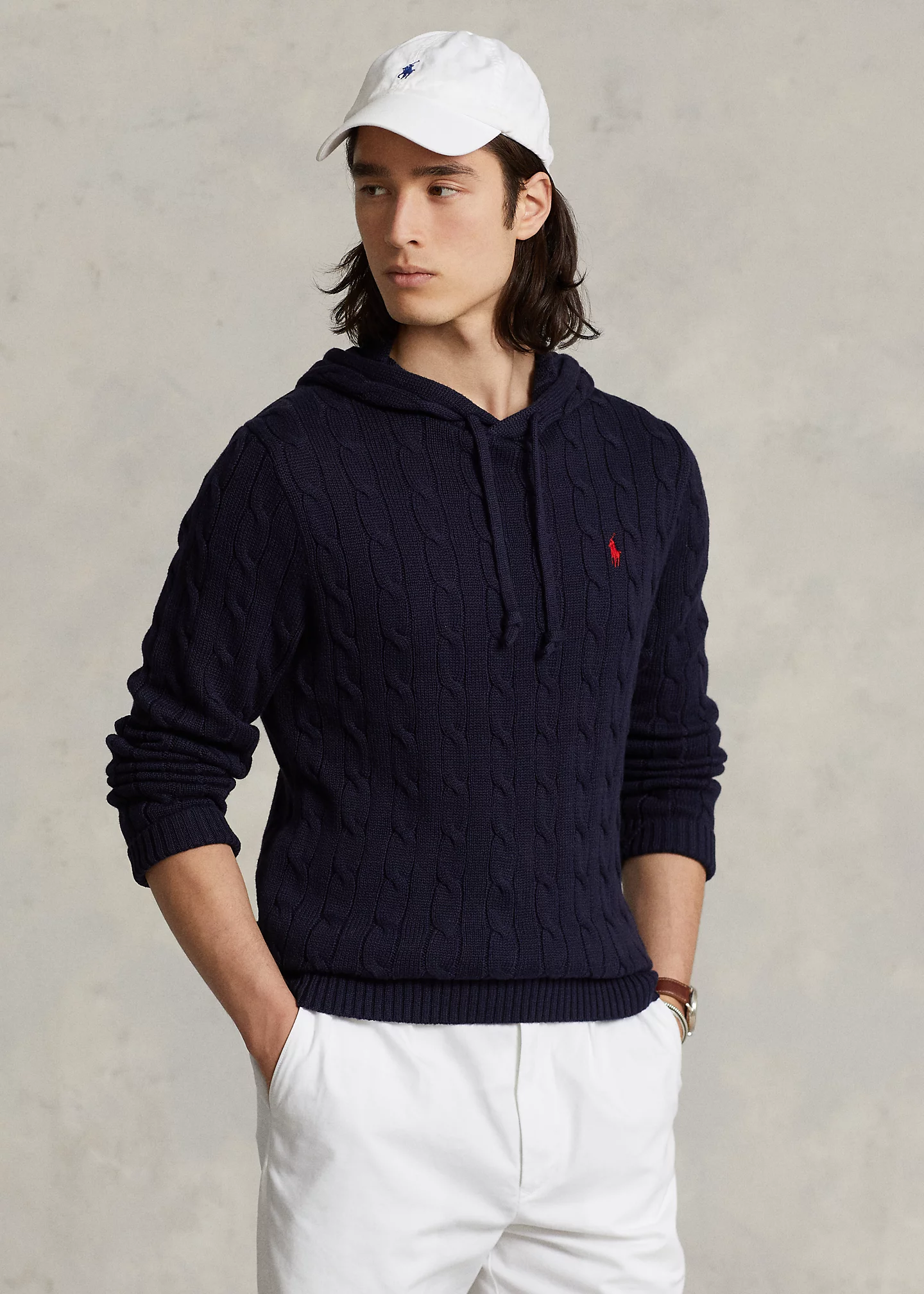 Cable-Knit Cotton Hooded Sweater