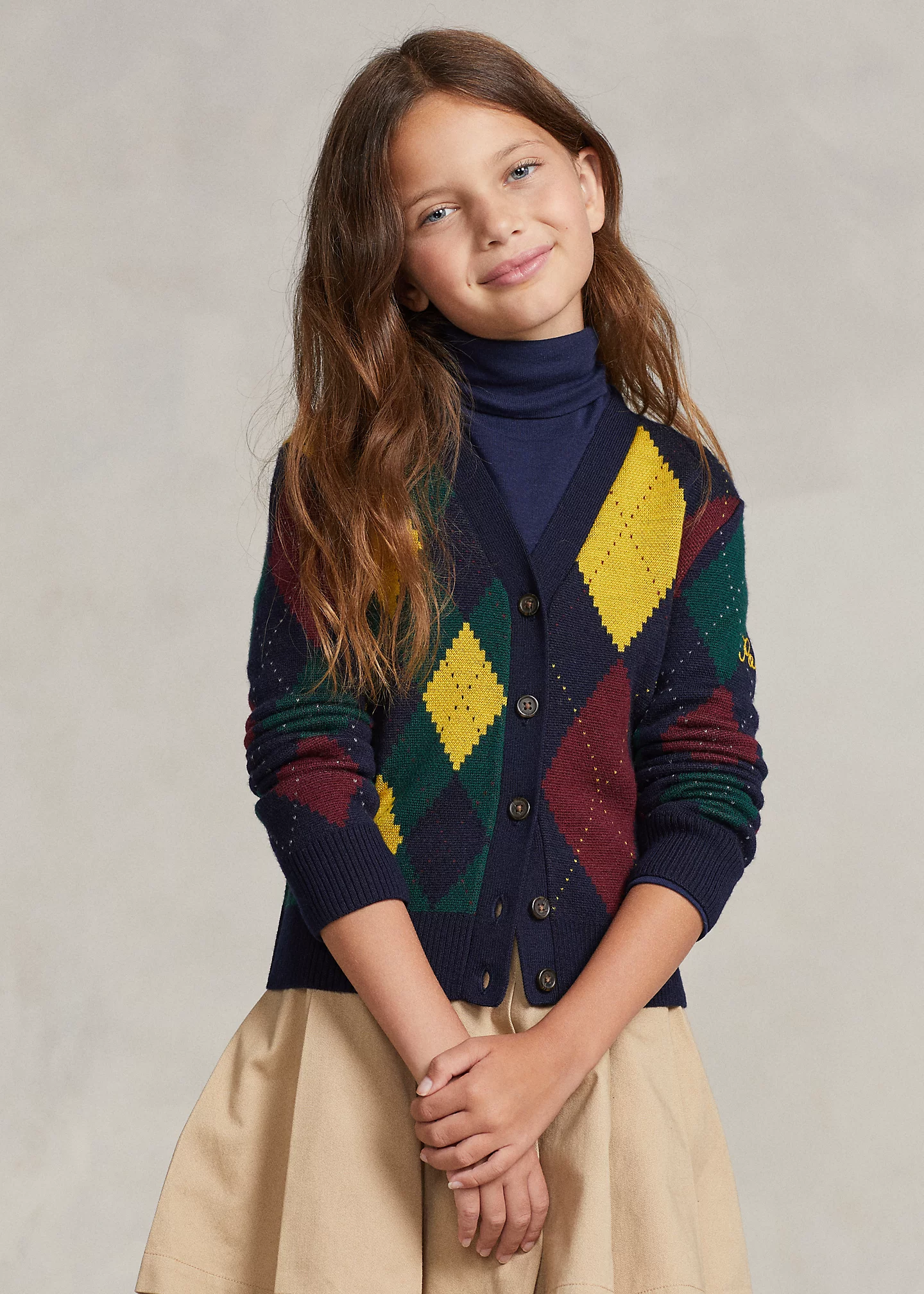 Argyle Wool V-Neck Cardigan