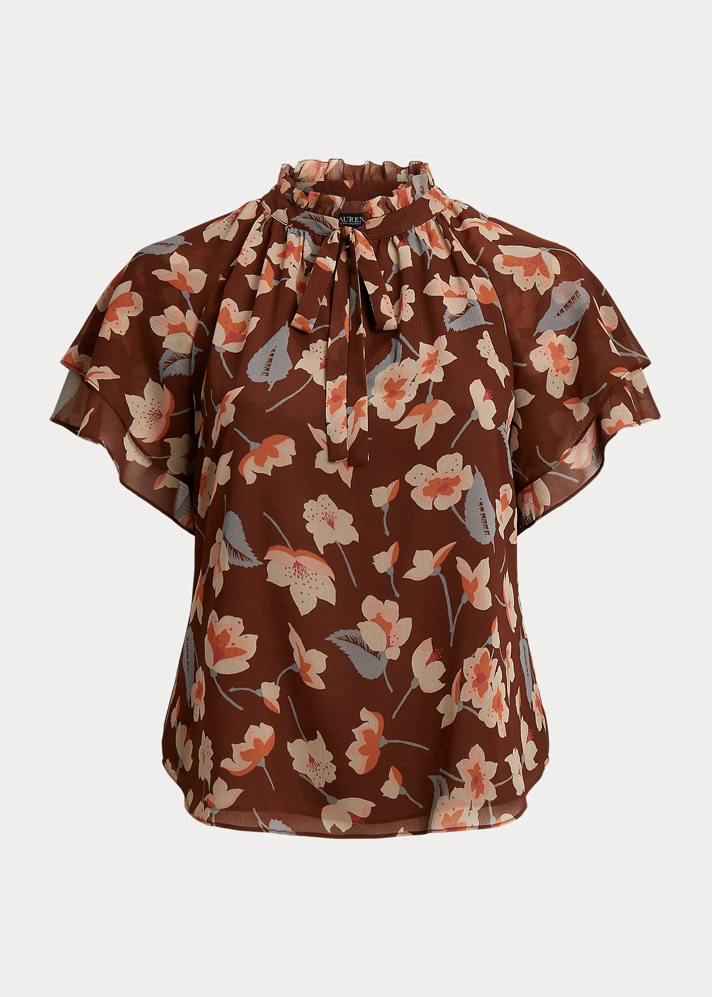 Floral Crinkle Georgette Tie-Neck Blouse