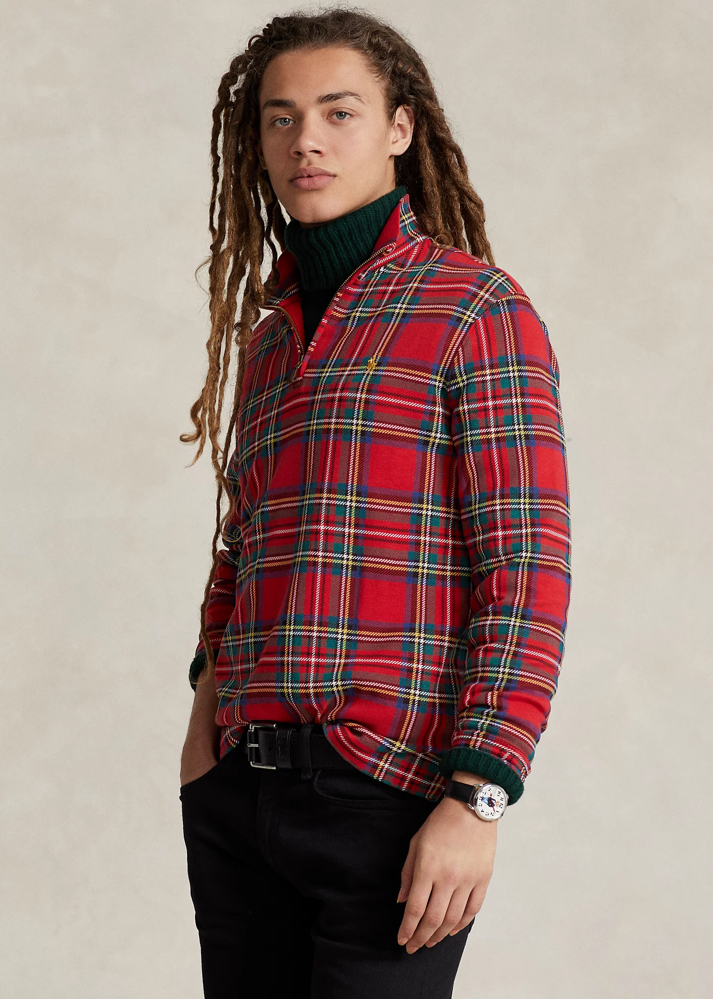 Plaid Estate-Rib Pullover