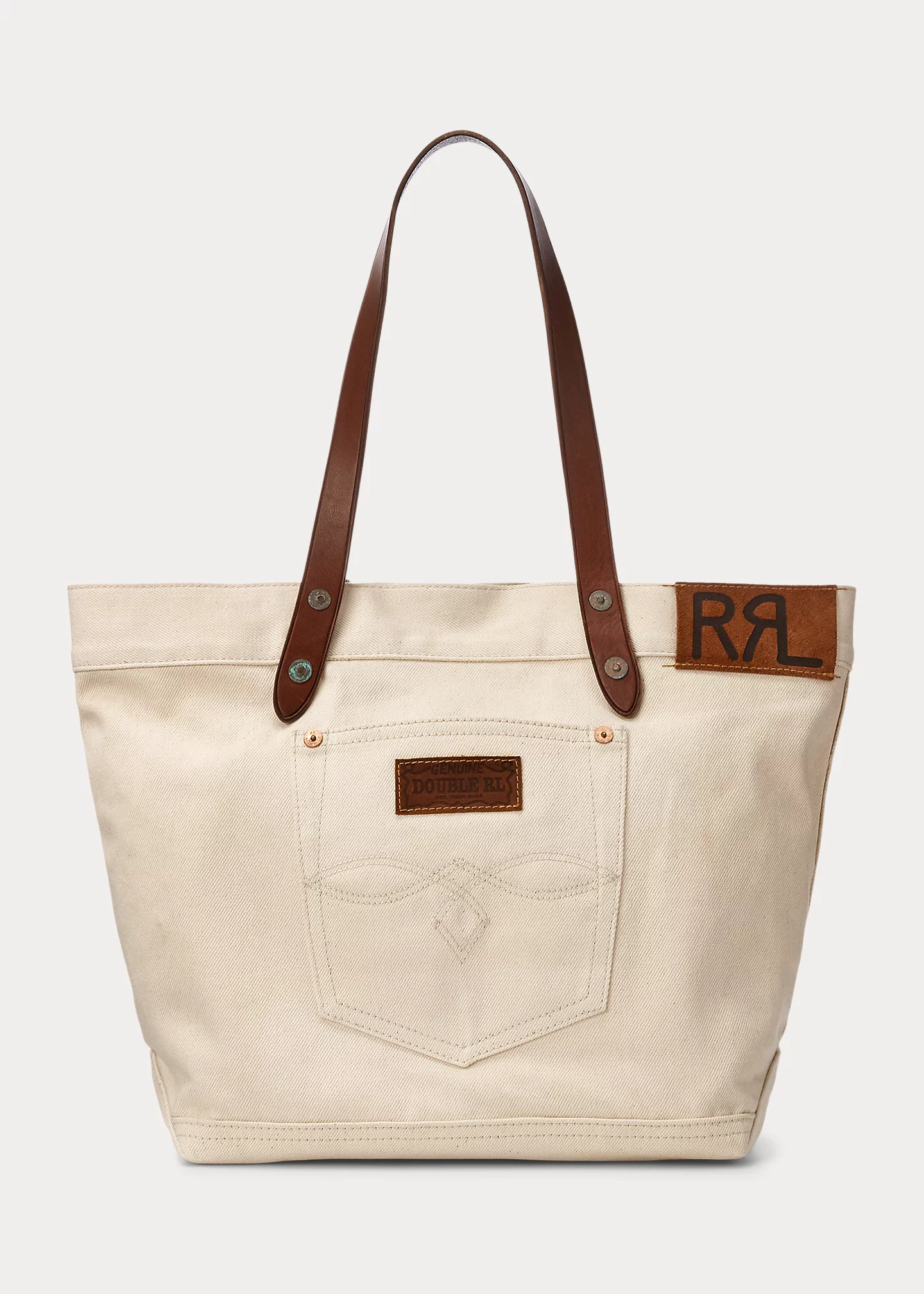 Leather-Trim Twill Tote