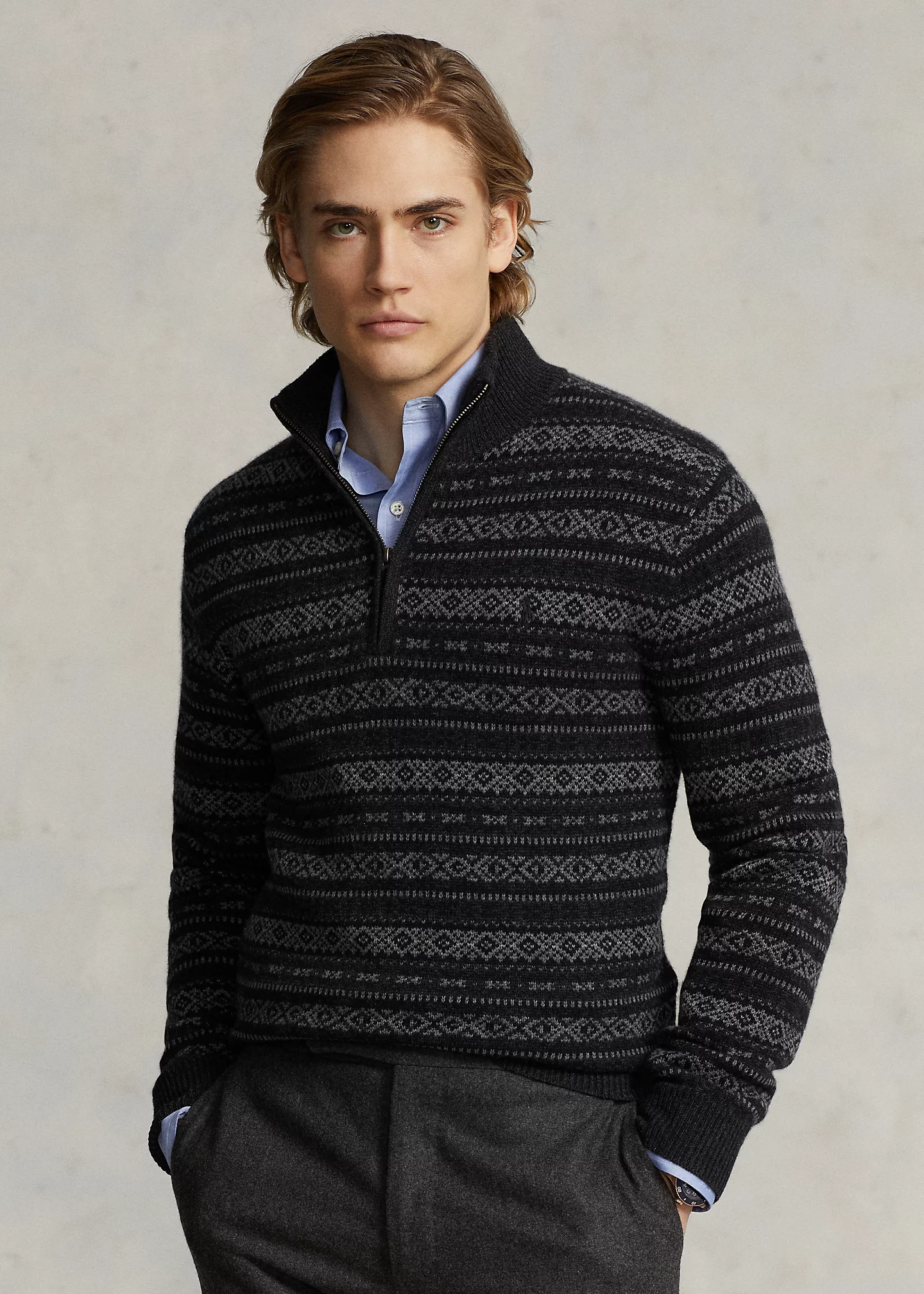 Fair Isle Wool Quarter-Zip Sweater
