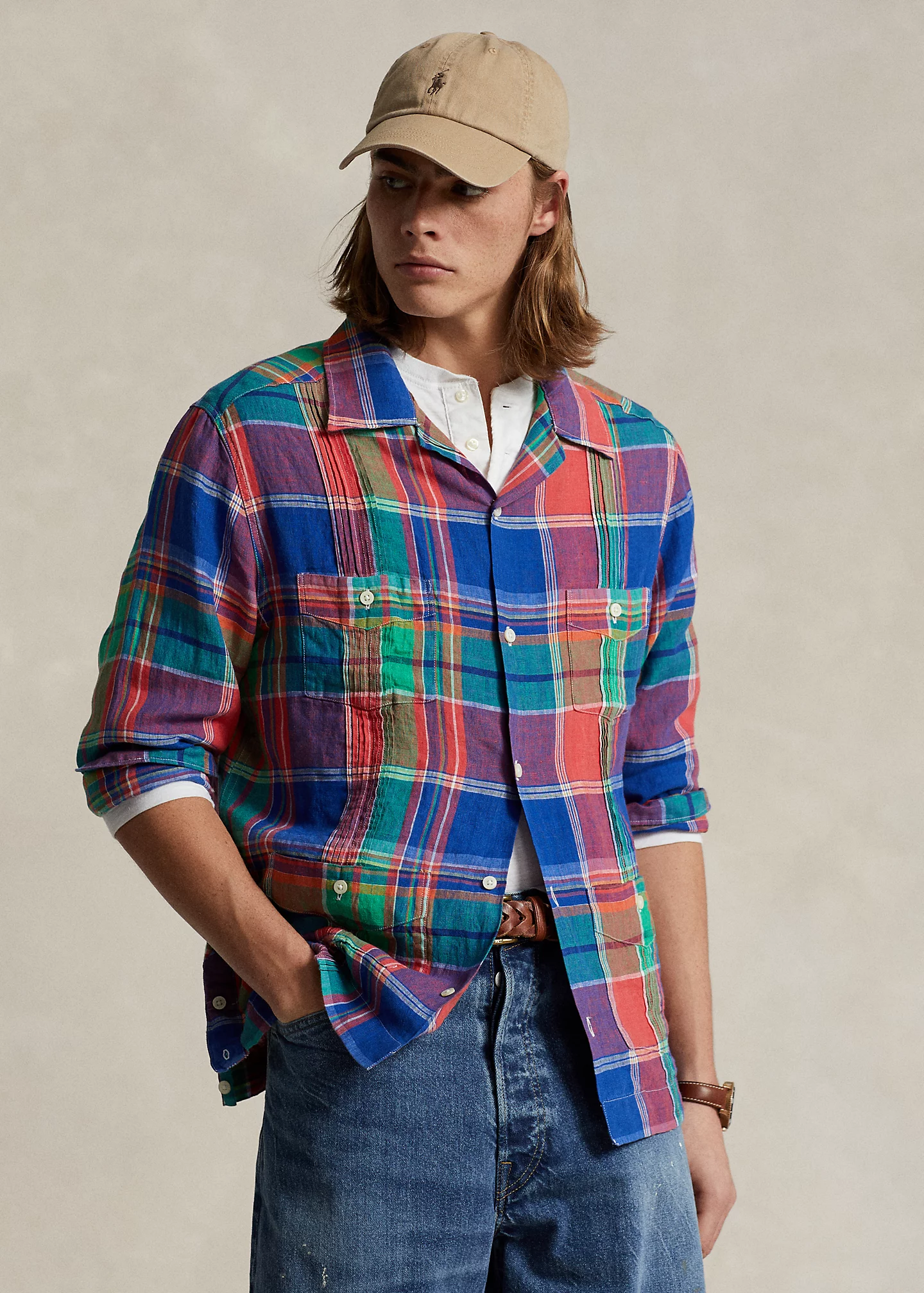 Classic Fit Plaid Linen Shirt