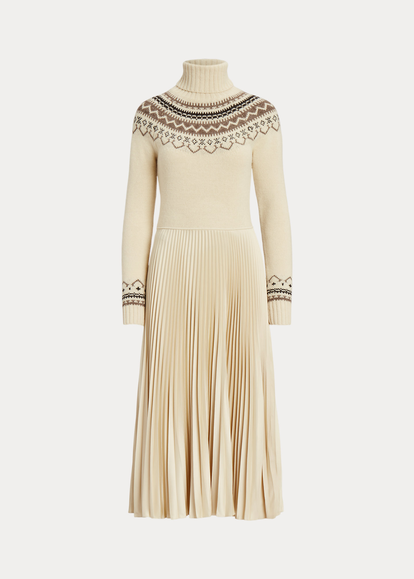 Hybrid Sweater-Pleated Turtleneck Dress