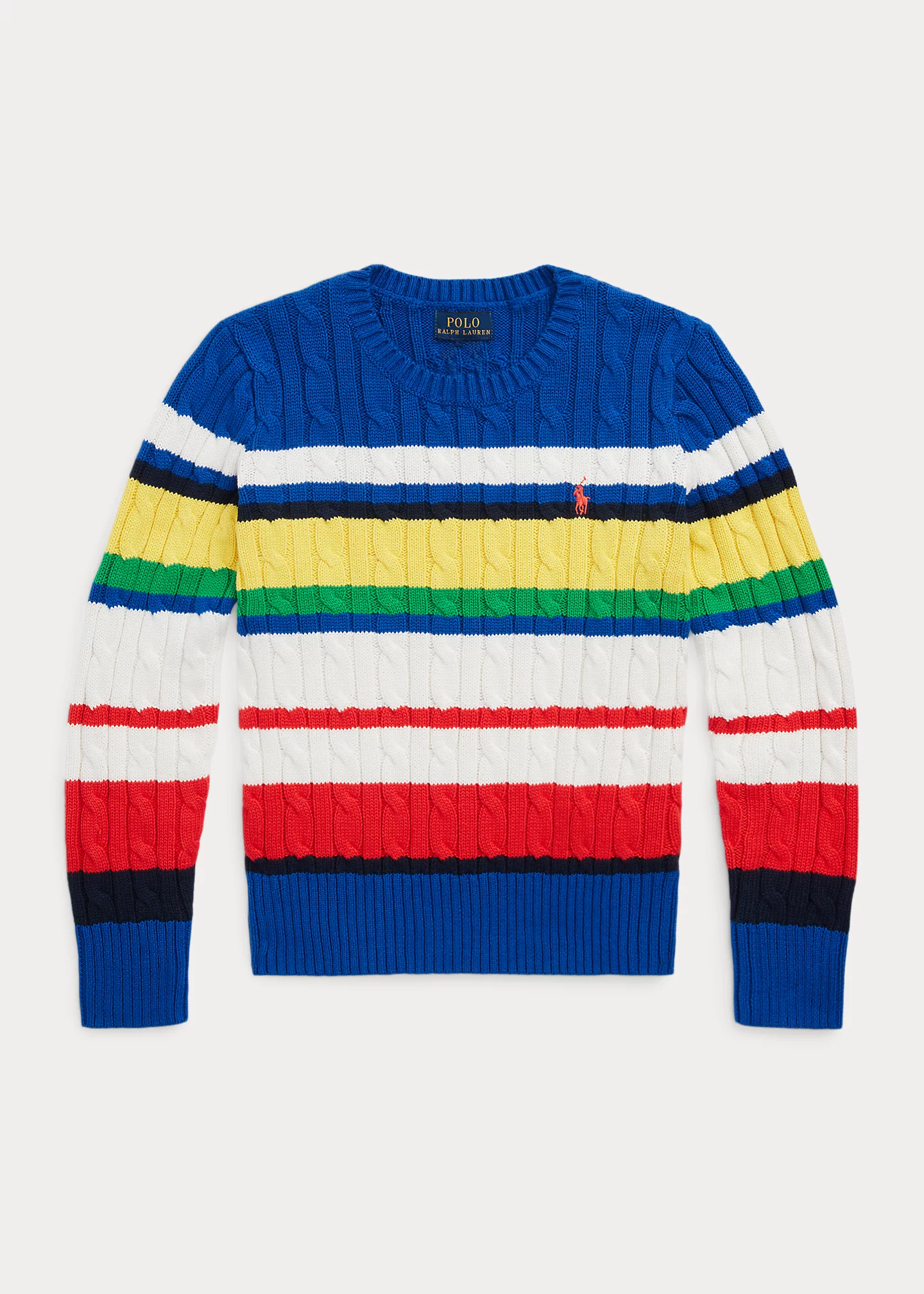 Striped Cable-Knit Cotton Sweater