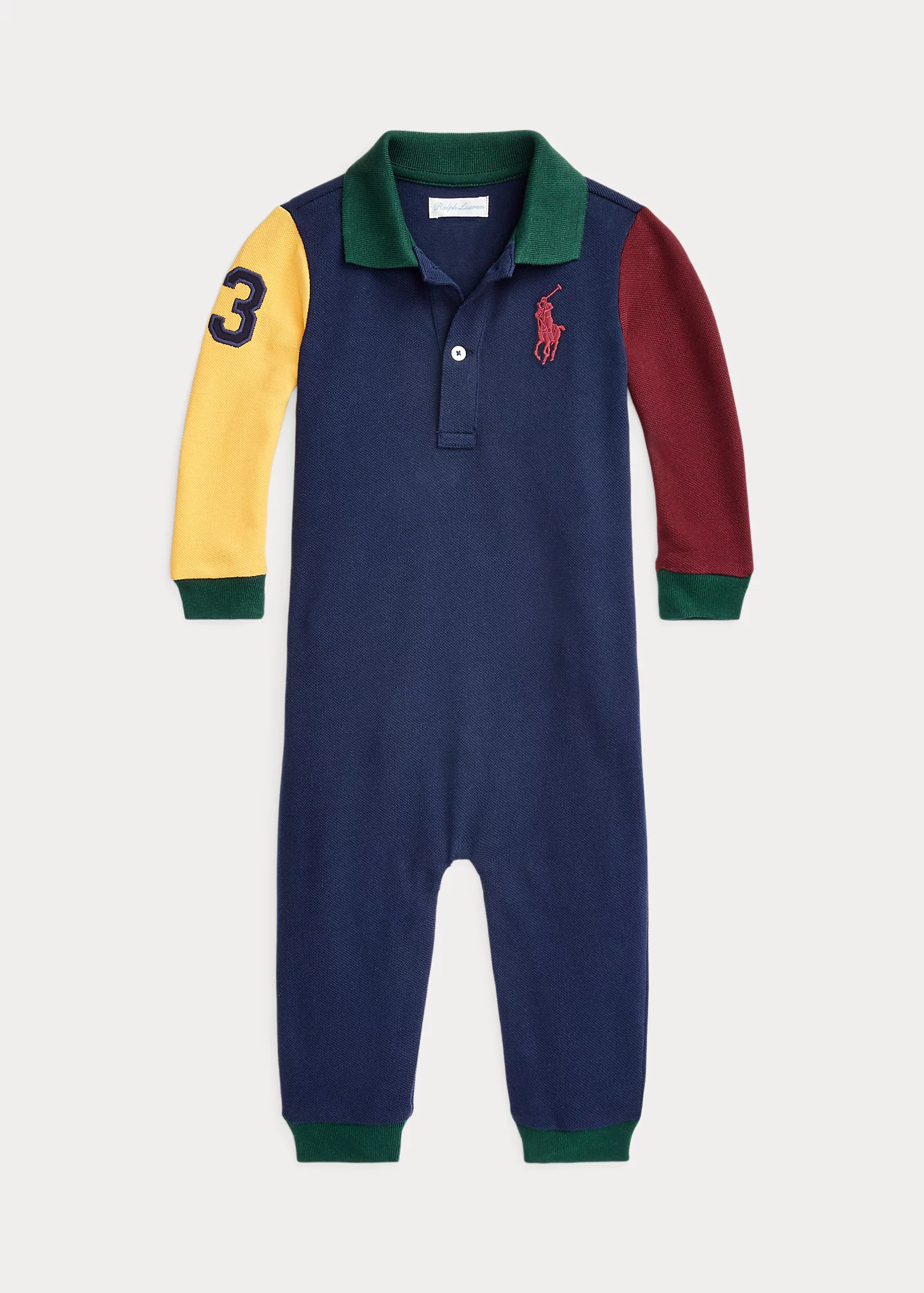 Color-Blocked Cotton Mesh Polo Coverall