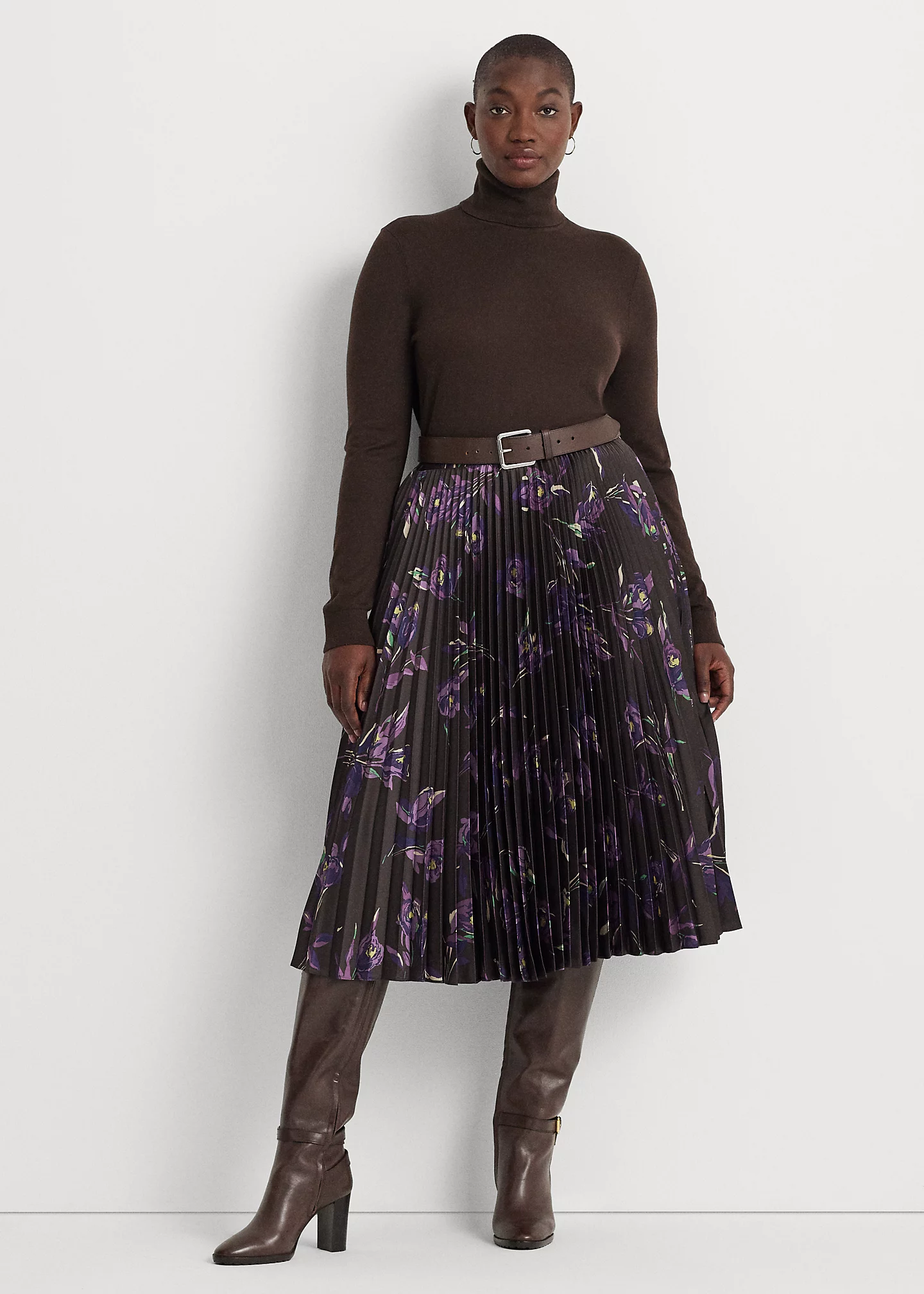 Floral Pleated Satin Charmeuse Skirt