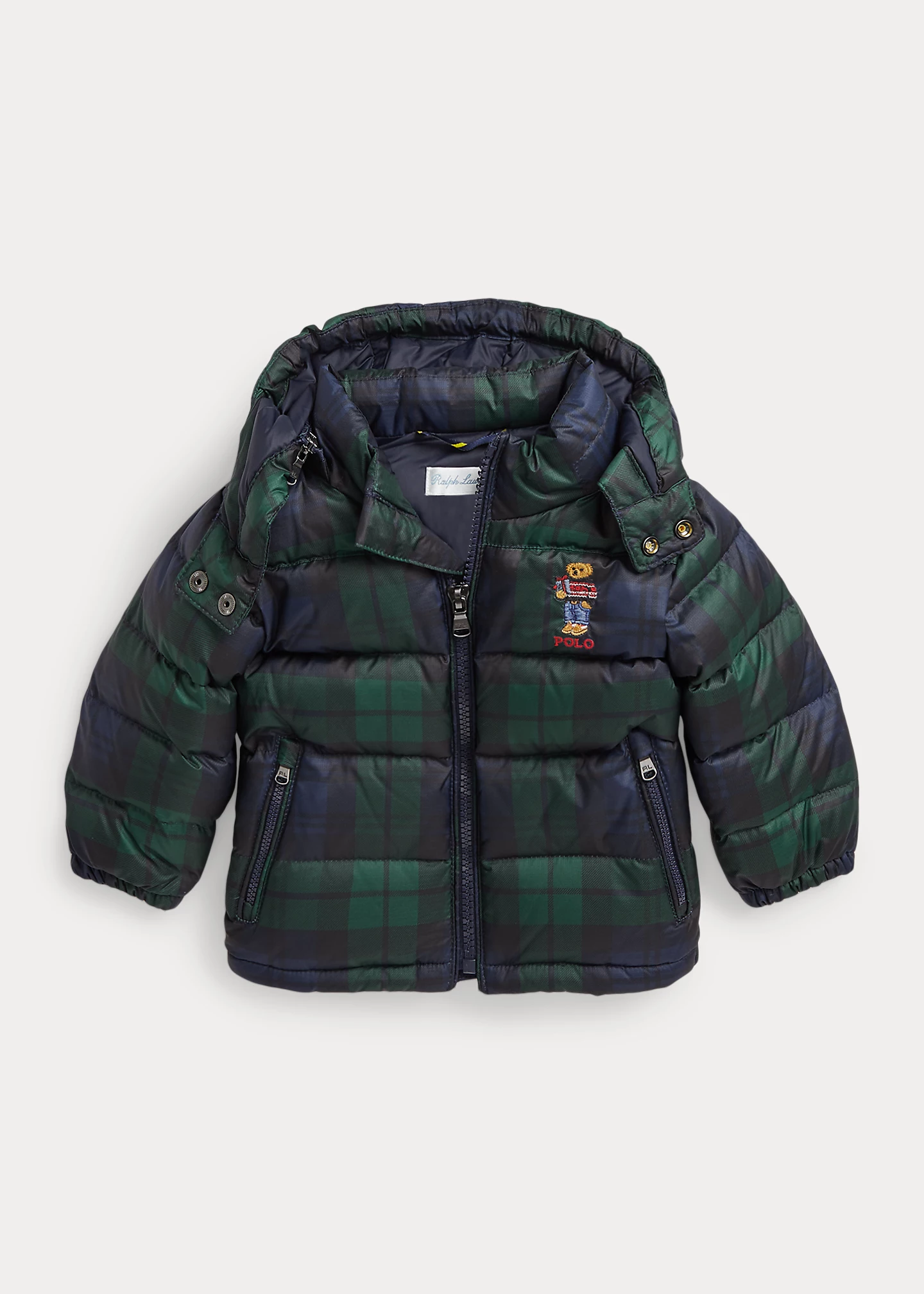Polo Bear Plaid Down Hooded Jacket