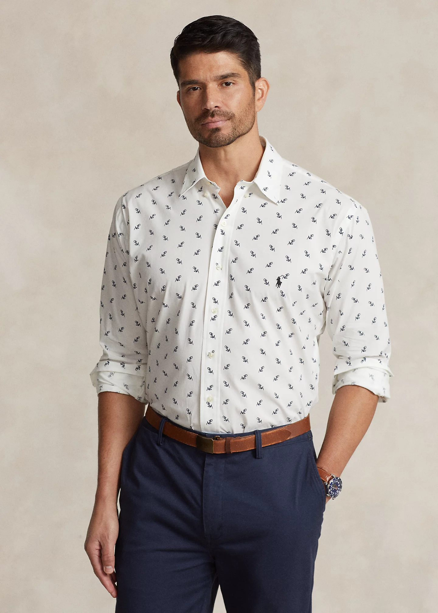 Anchor-Print Stretch Poplin Shirt