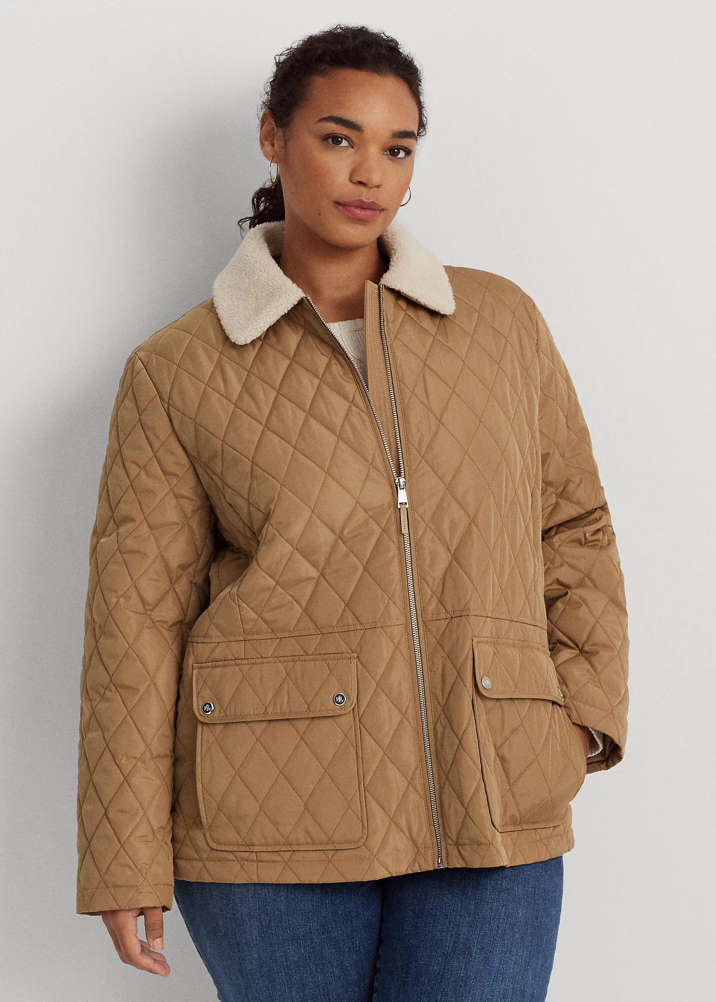 Faux-Shearling-Trim Quilted Jacket