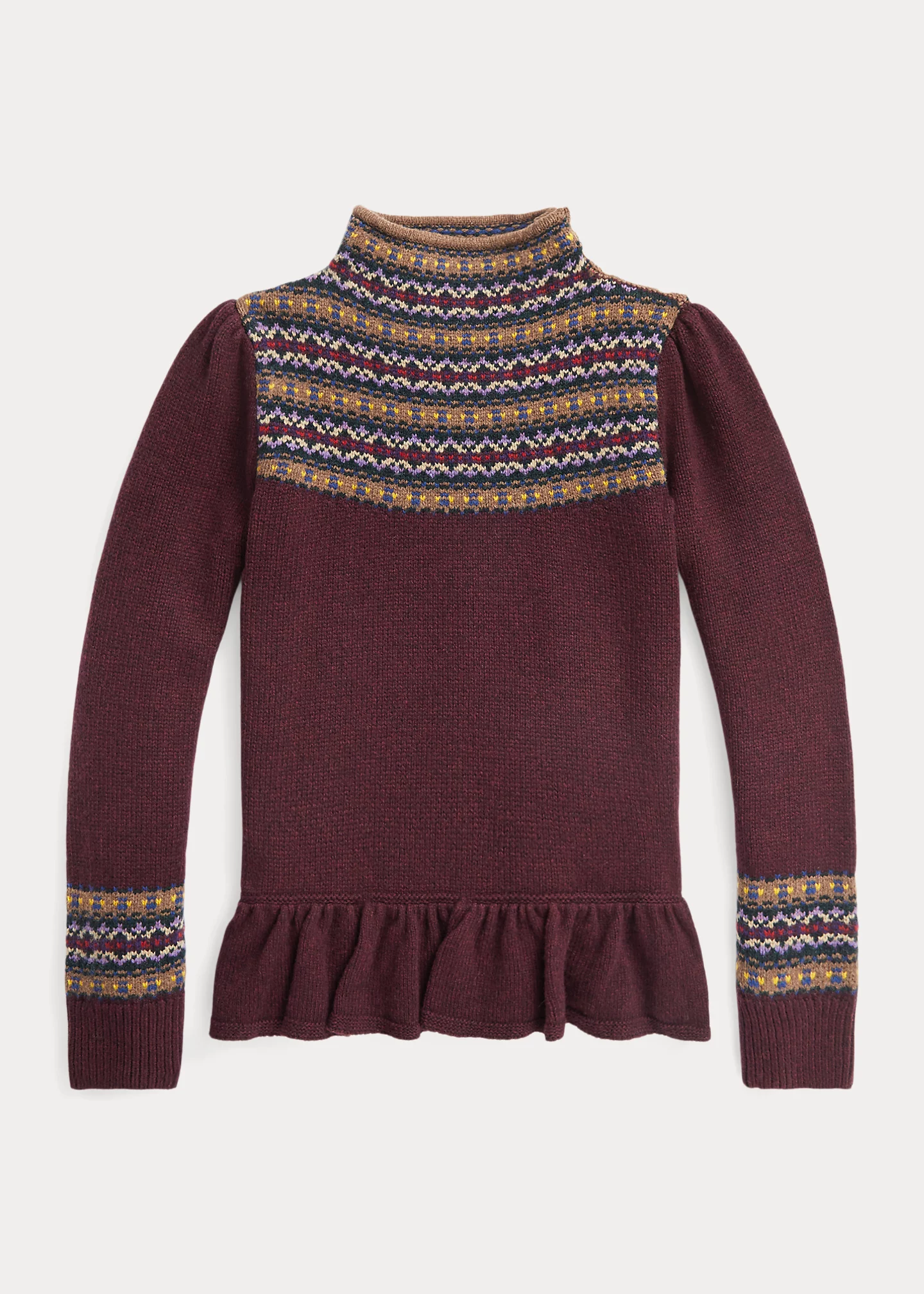 Fair Isle Wool-Blend Peplum Turtleneck