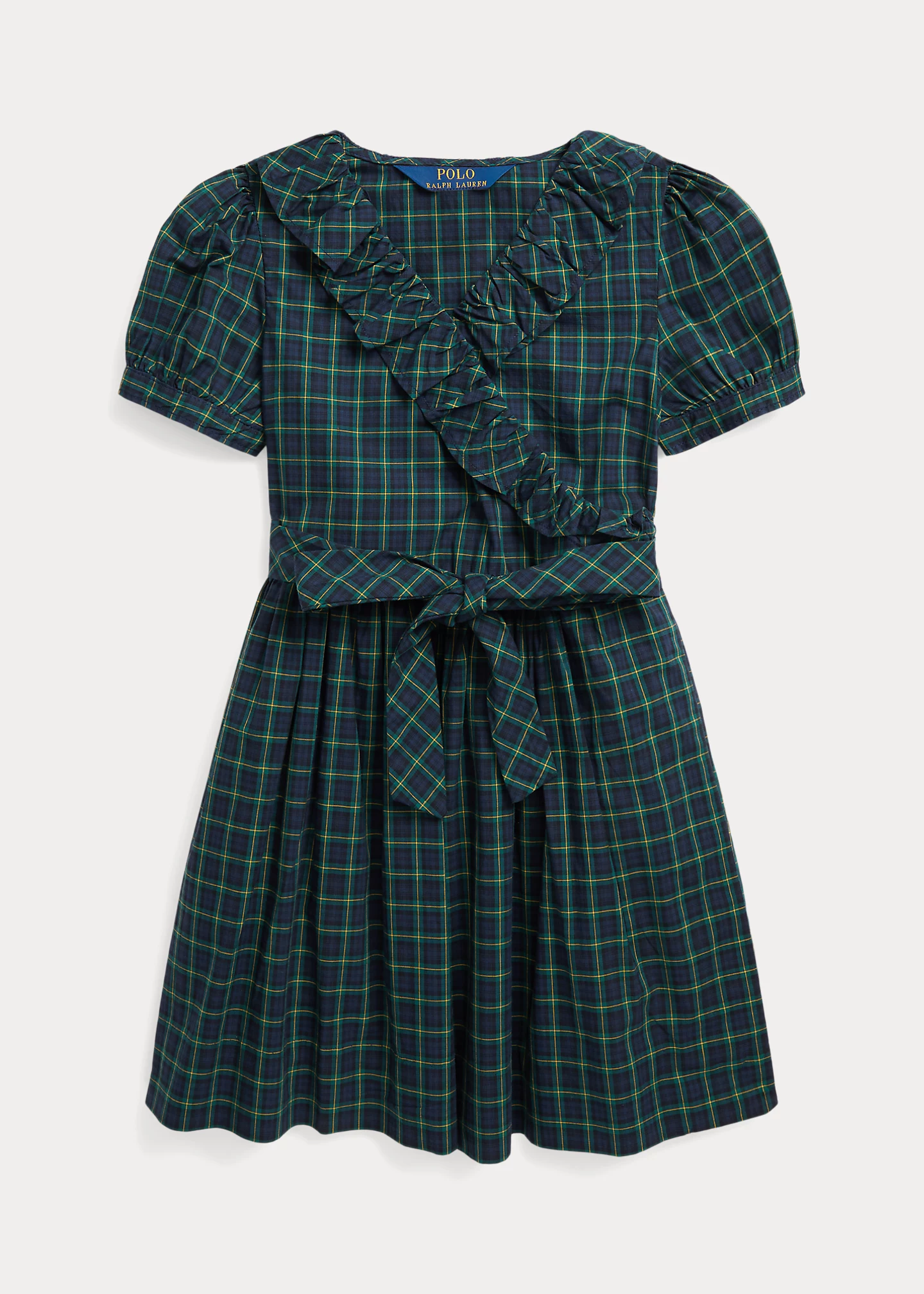 Plaid Ruffled Cotton Wrap Dress