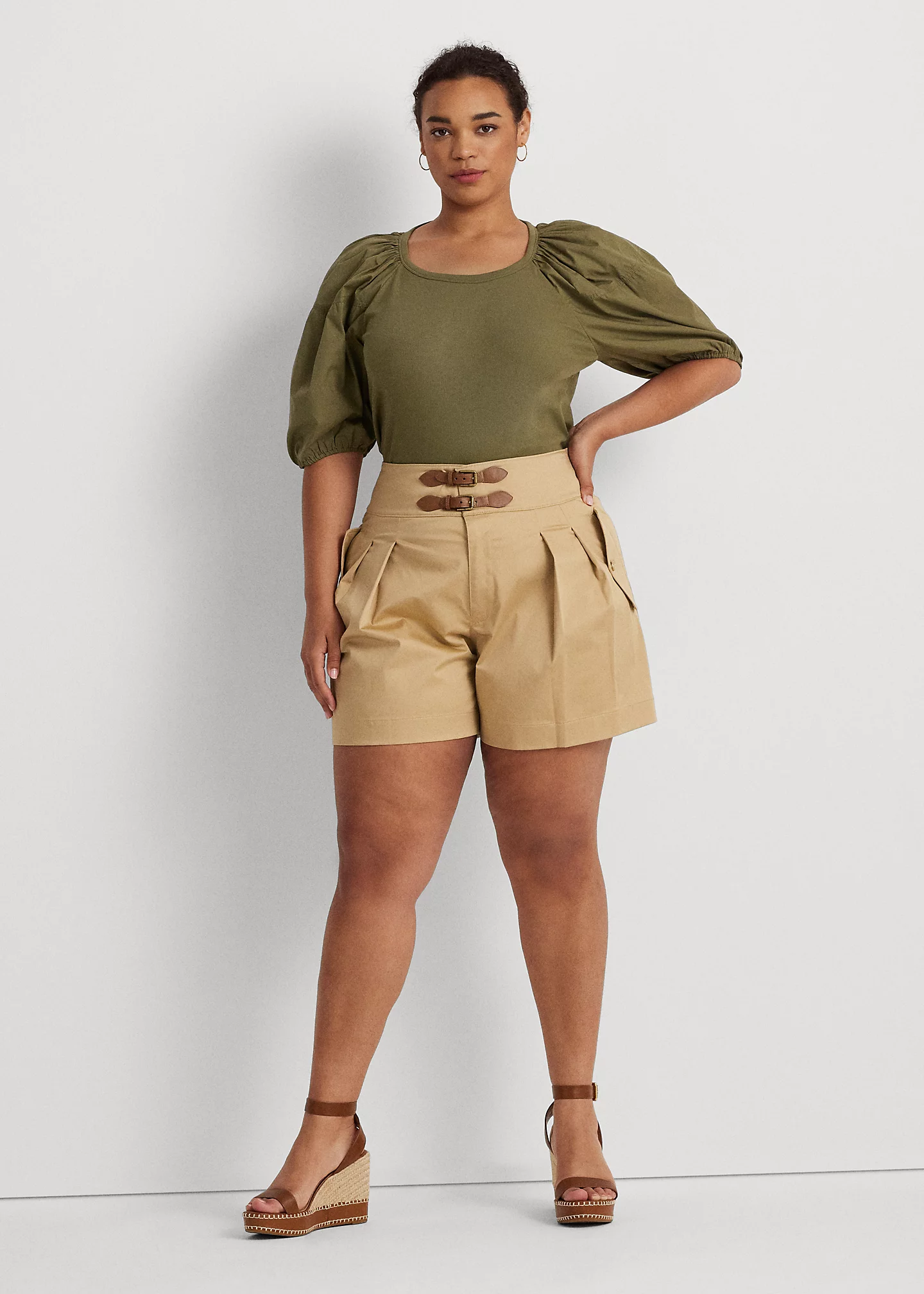 Buckle-Trim Sateen Short
