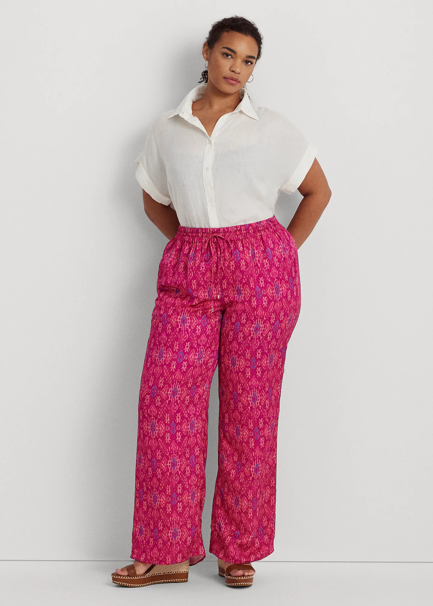 Geo-Print Satin Shantung Wide-Leg Pant