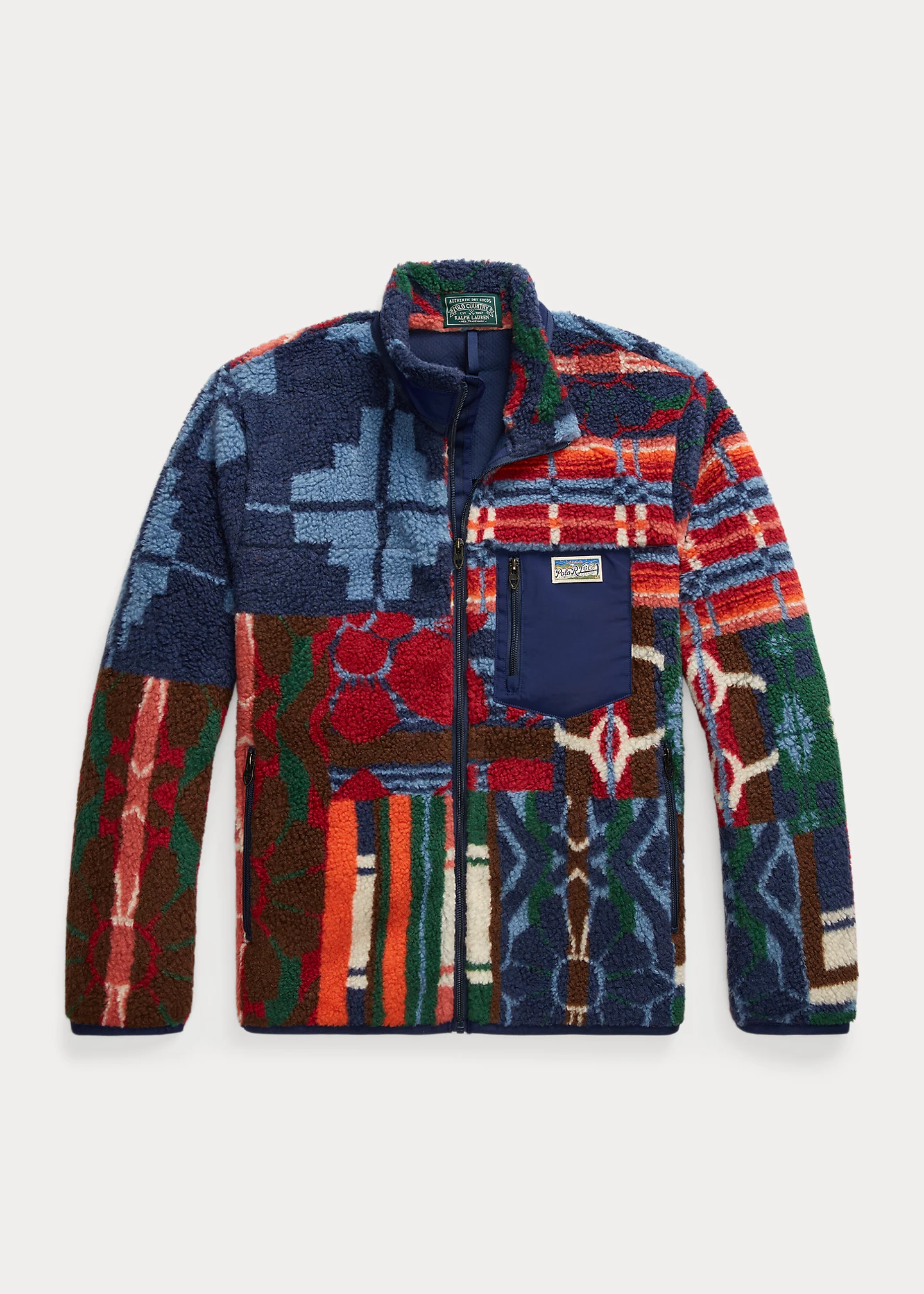 Patchwork-Print Pile Fleece Jacket