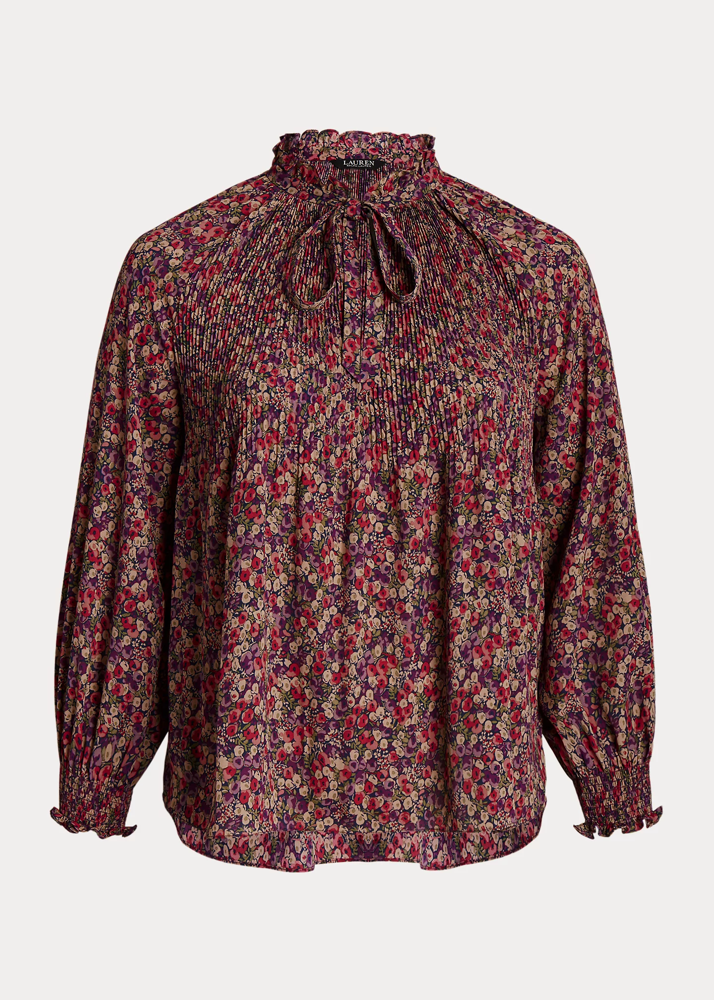 Floral Pleated Georgette Tie-Neck Blouse