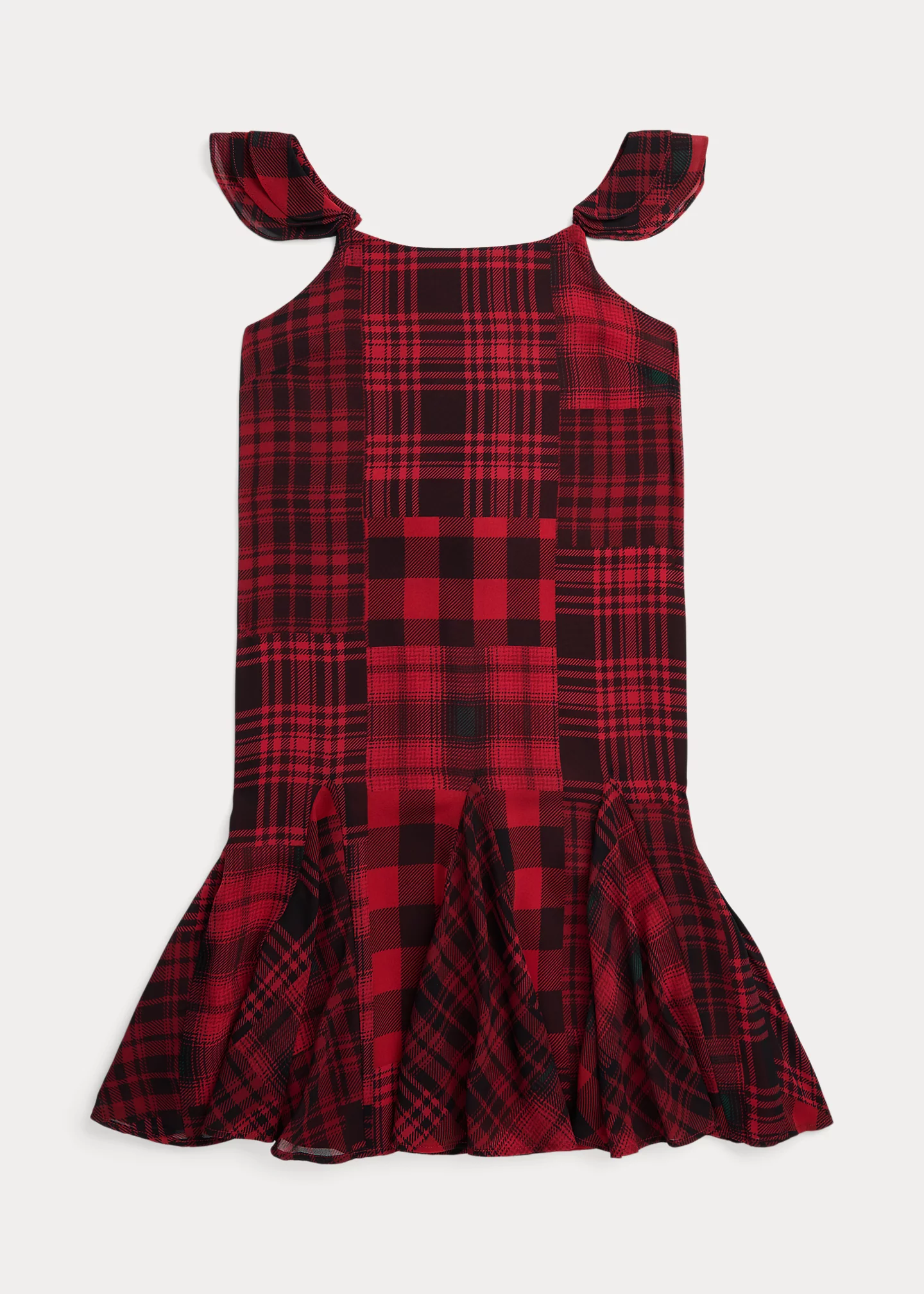 Mixed-Plaid Chiffon Dress
