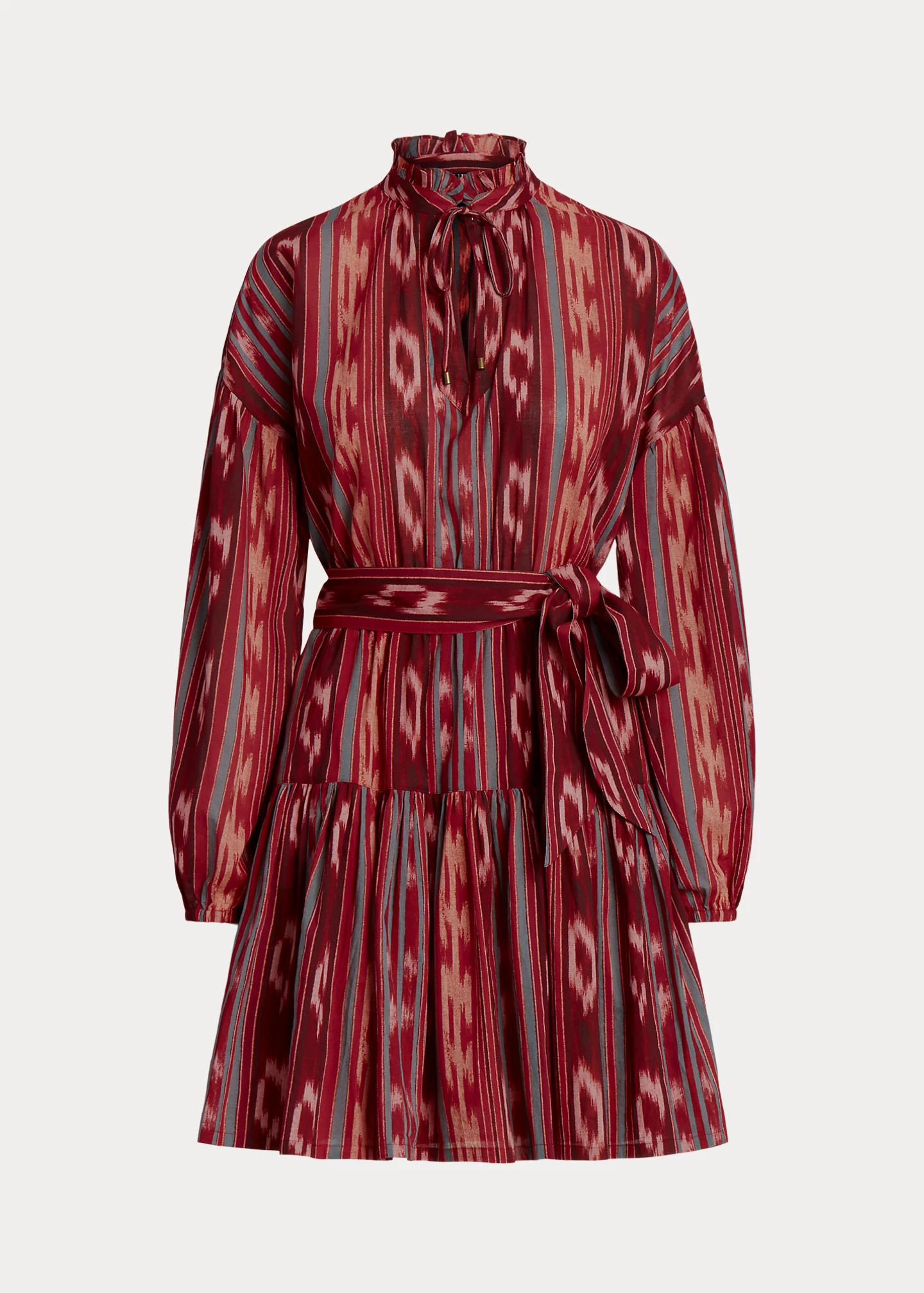 Geo-Stripe Belted Cotton Voile Dress