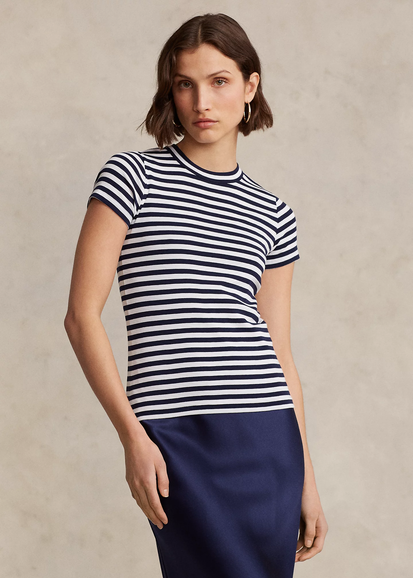 Striped Ribbed Cotton Crewneck Tee