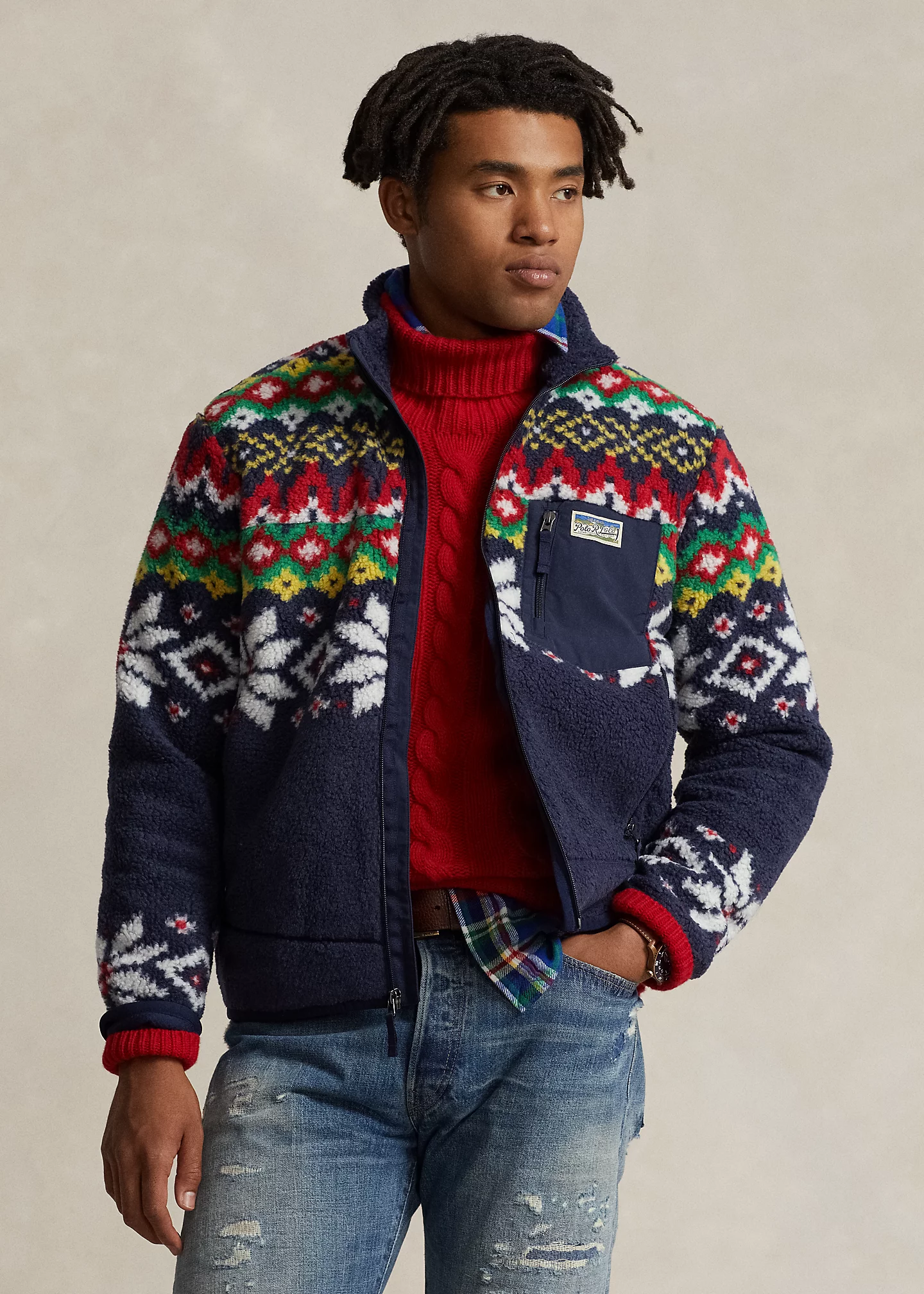 Fair Isle-Inspired Pile Fleece Jacket