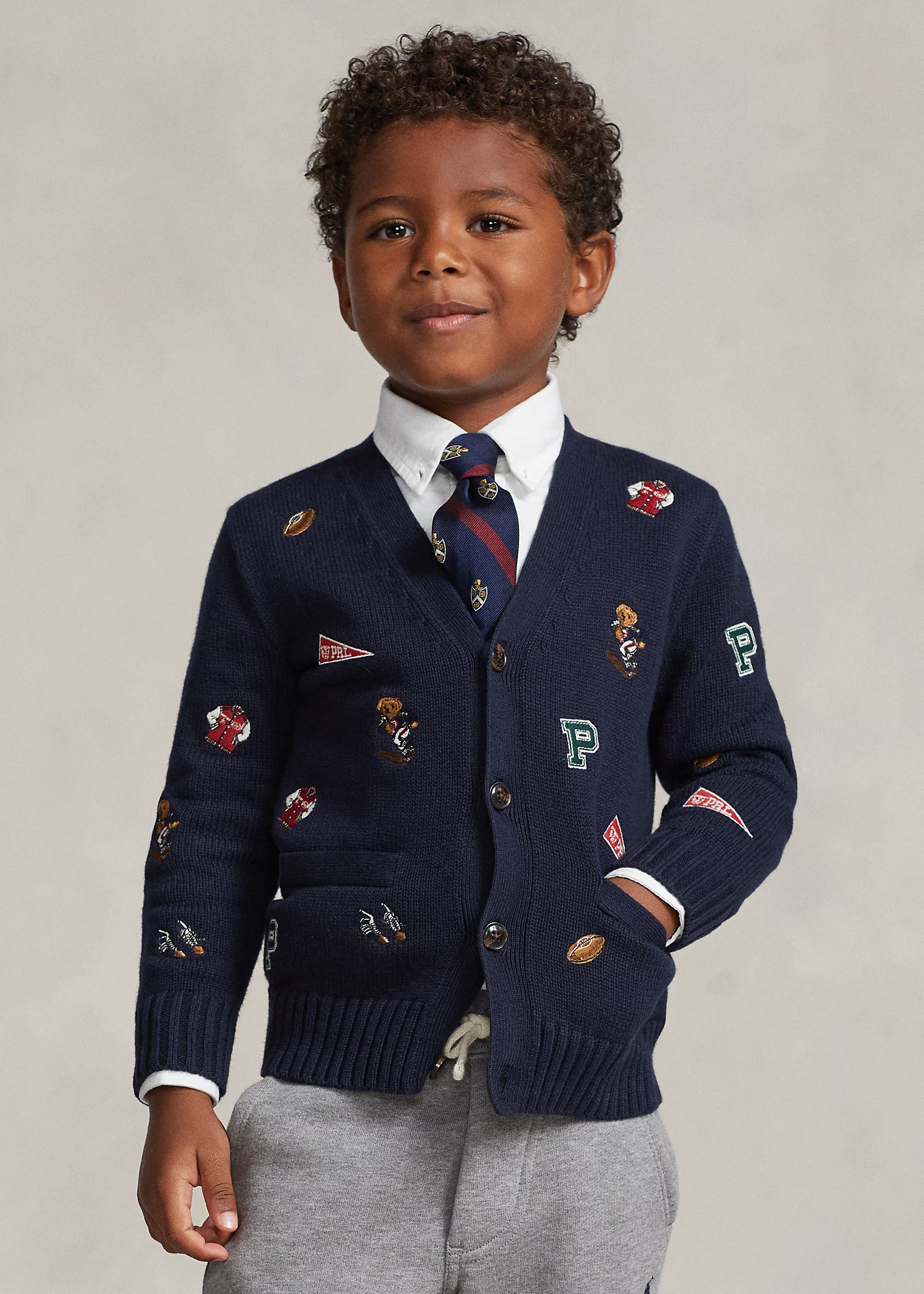 Polo Bear Cotton V-Neck Cardigan
