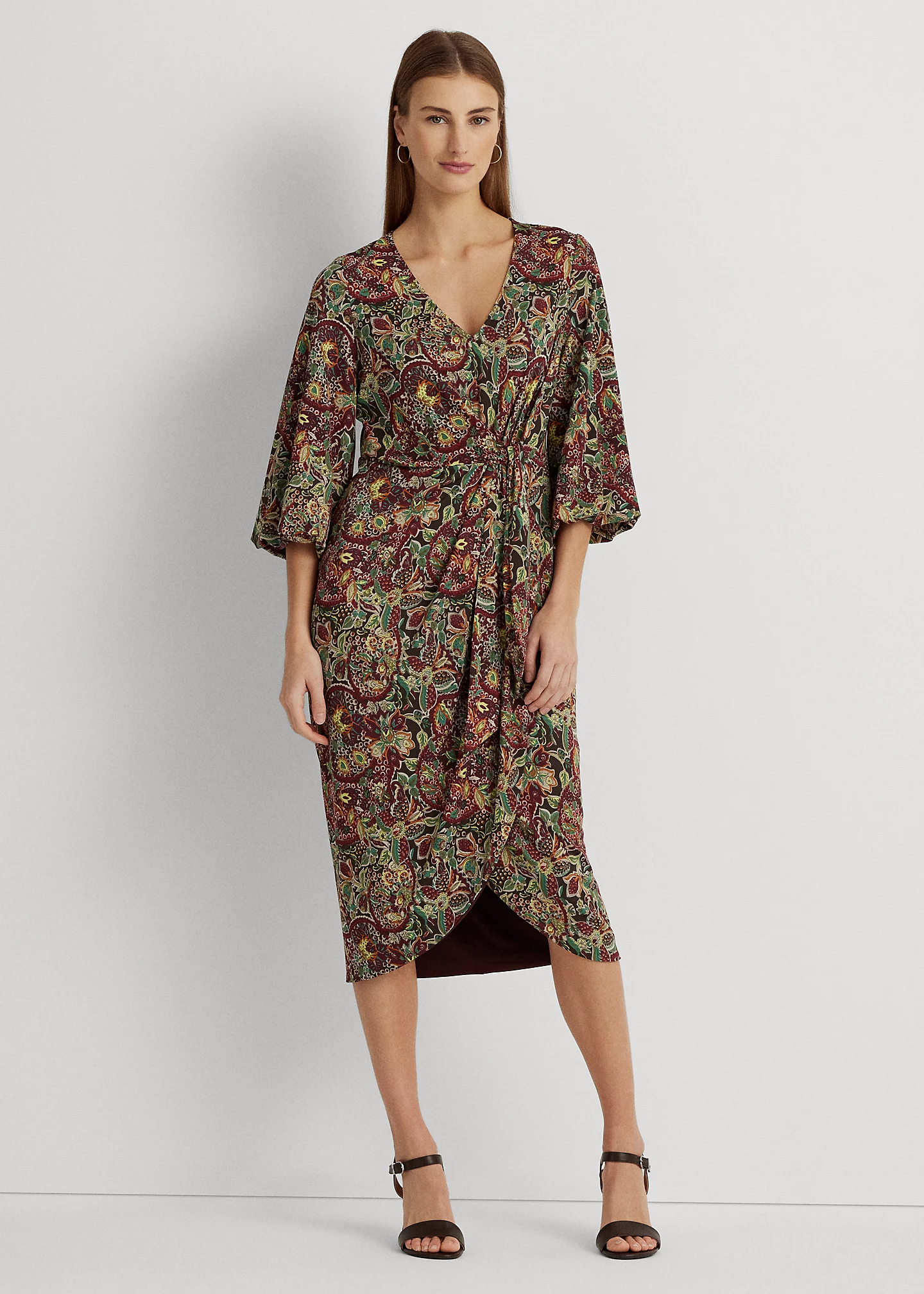 Floral Jersey Tie-Front Midi Dress