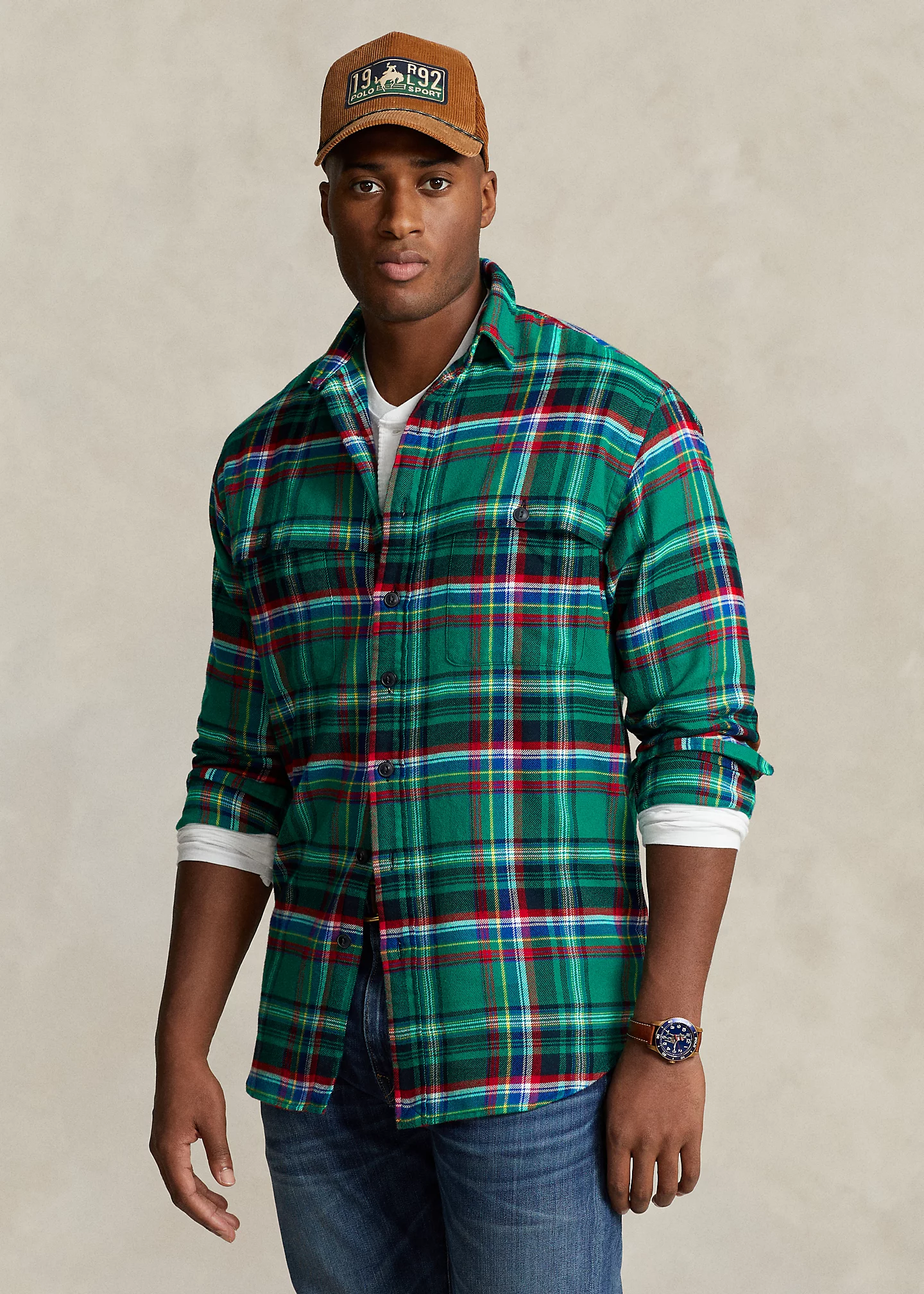 Suede-Patch Plaid Workshirt