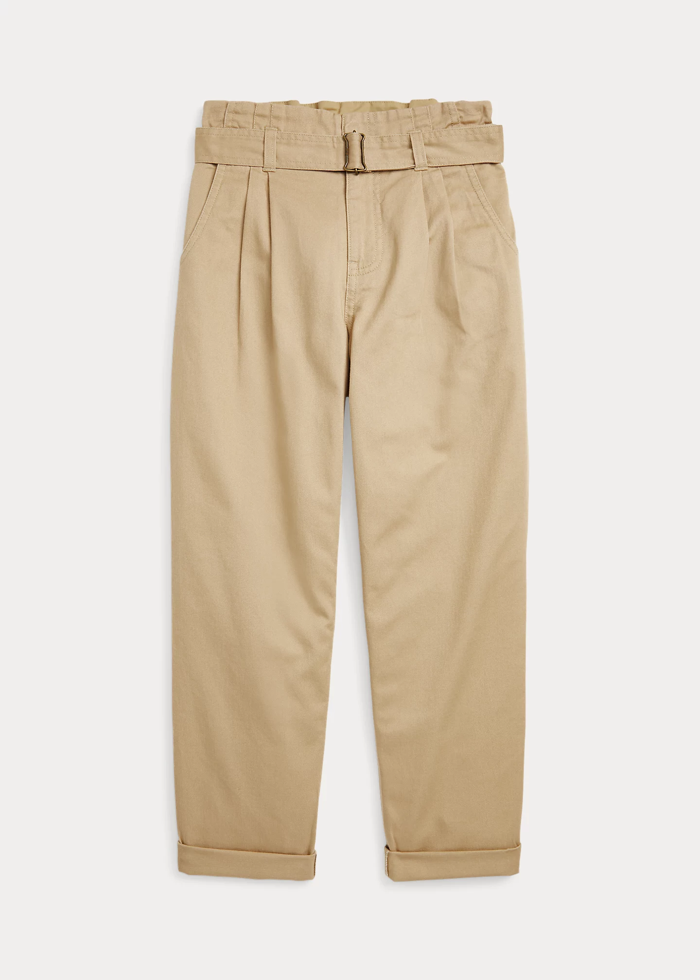 Belted Paperbag Cotton Twill Pant