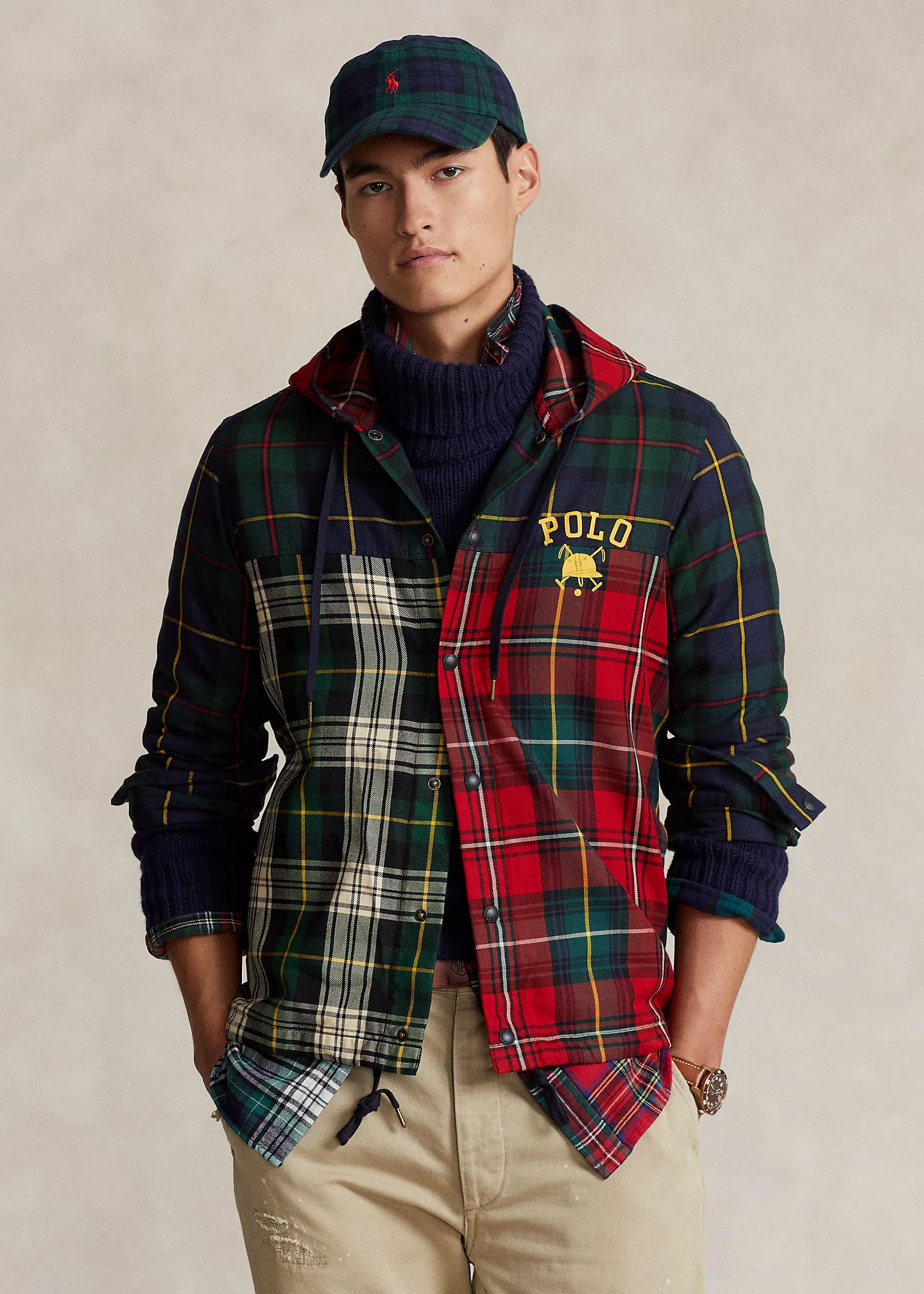 Plaid Patchwork Hooded Shirt Jacket