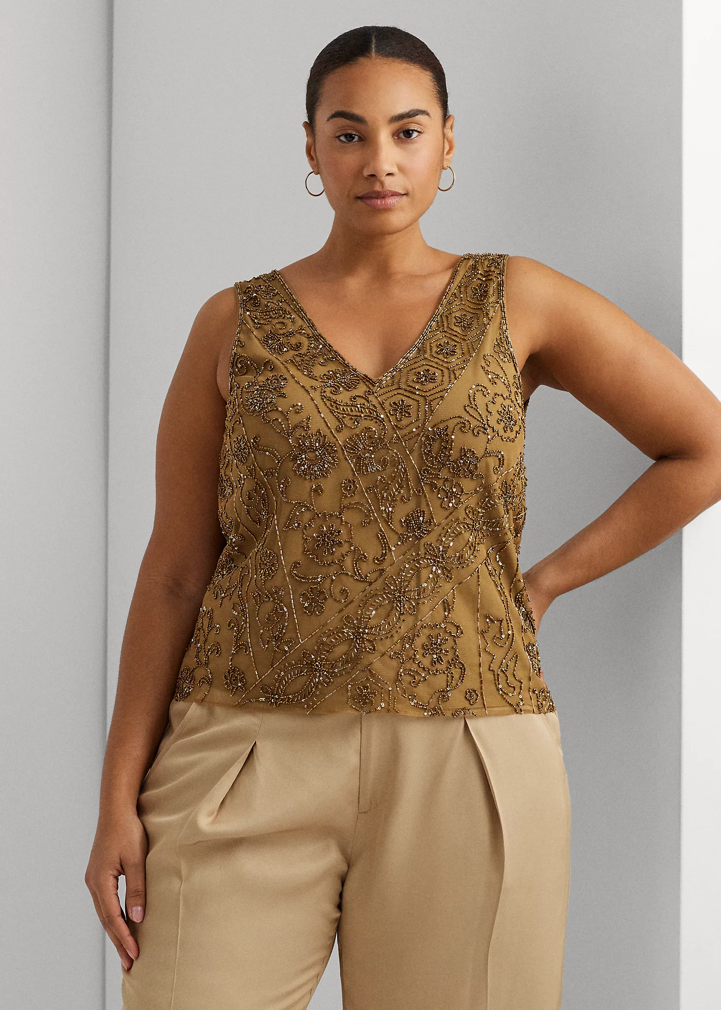 Beaded Mesh Sleeveless Blouse
