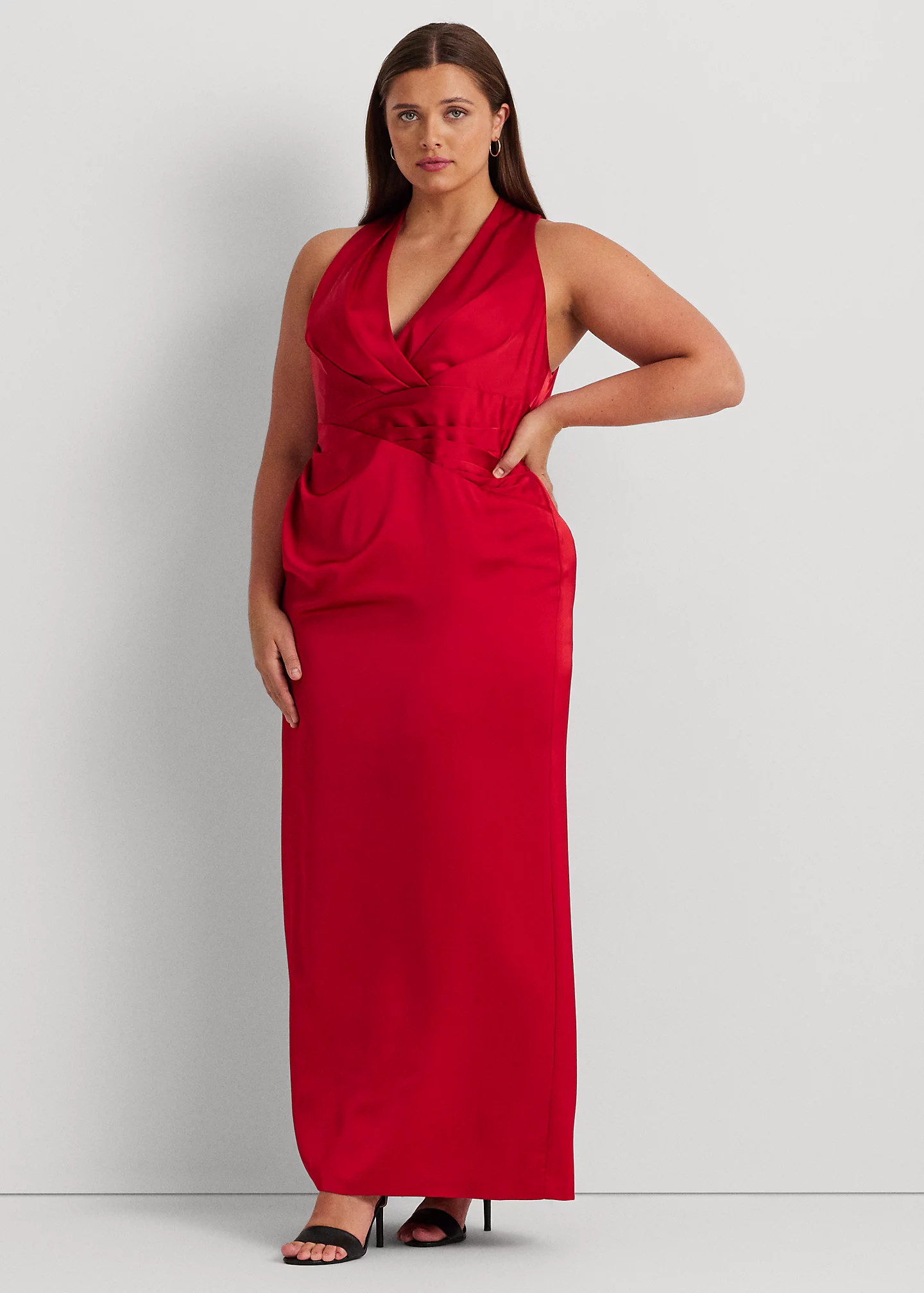 Pleated Satin Charmeuse Halter Gown