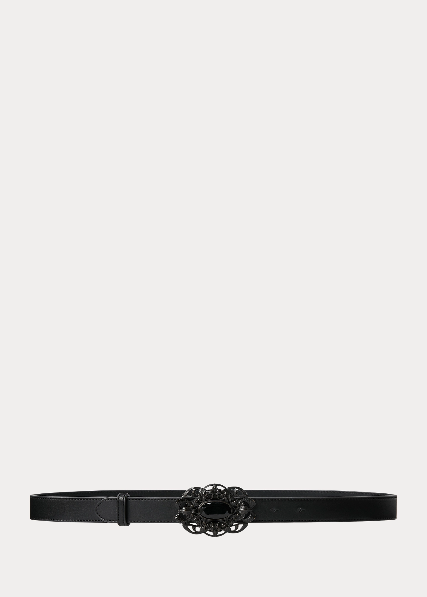 Stone-Buckle Leather Skinny Belt