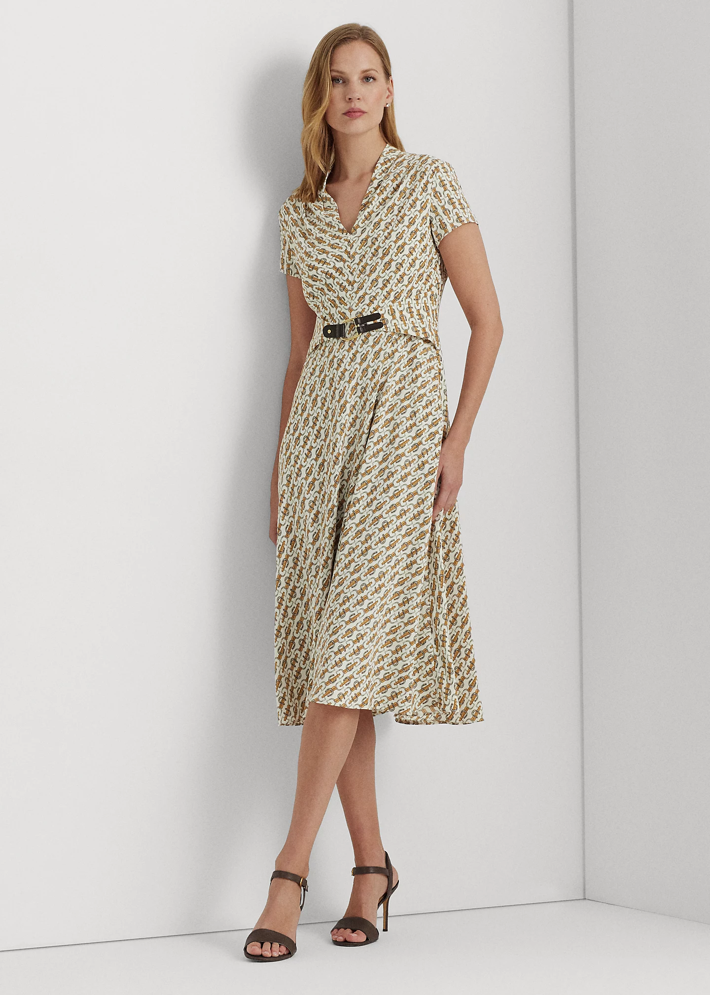 Equestrian-Print Georgette Dress