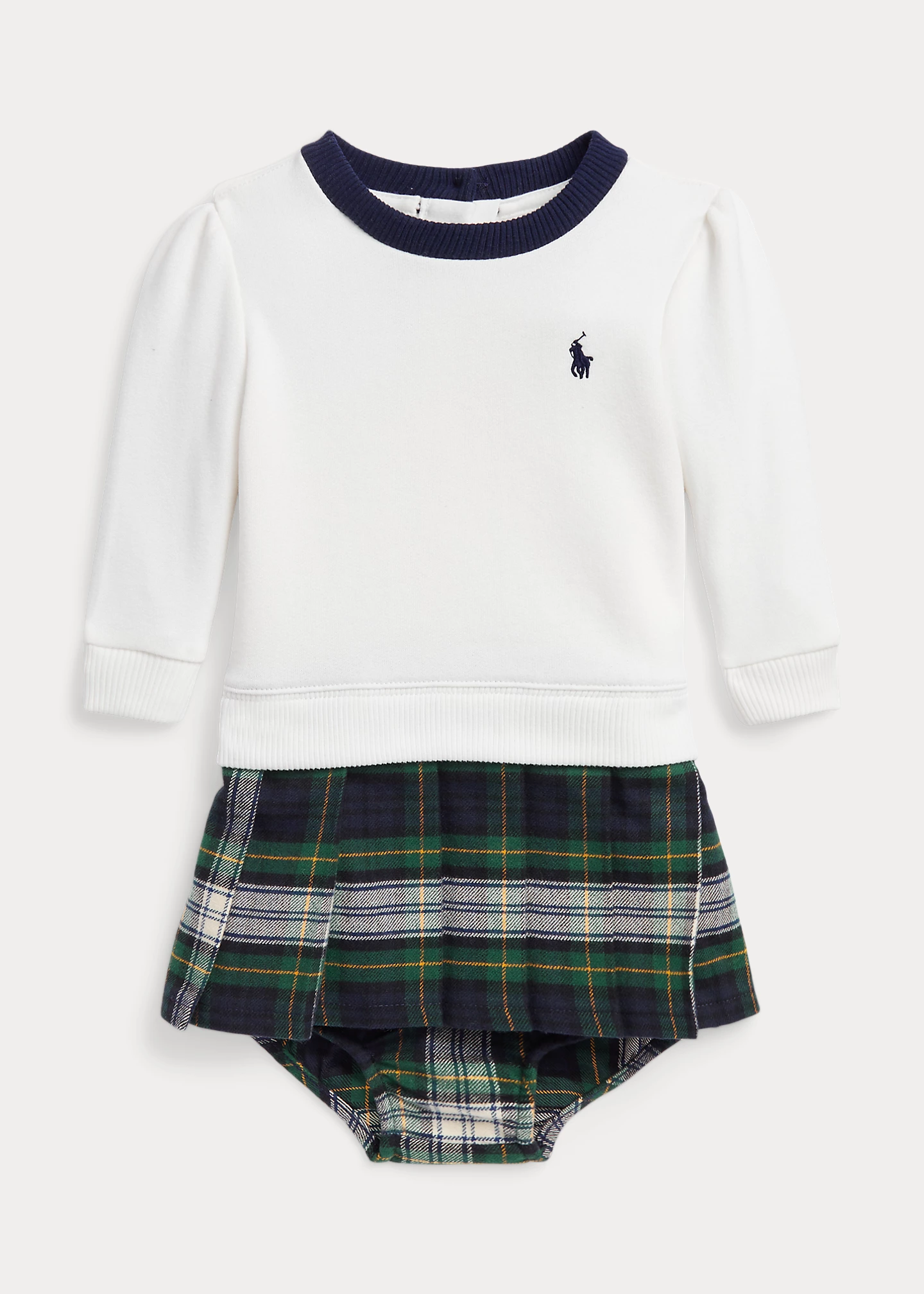 Plaid Pleated Fleece Dress & Bloomer