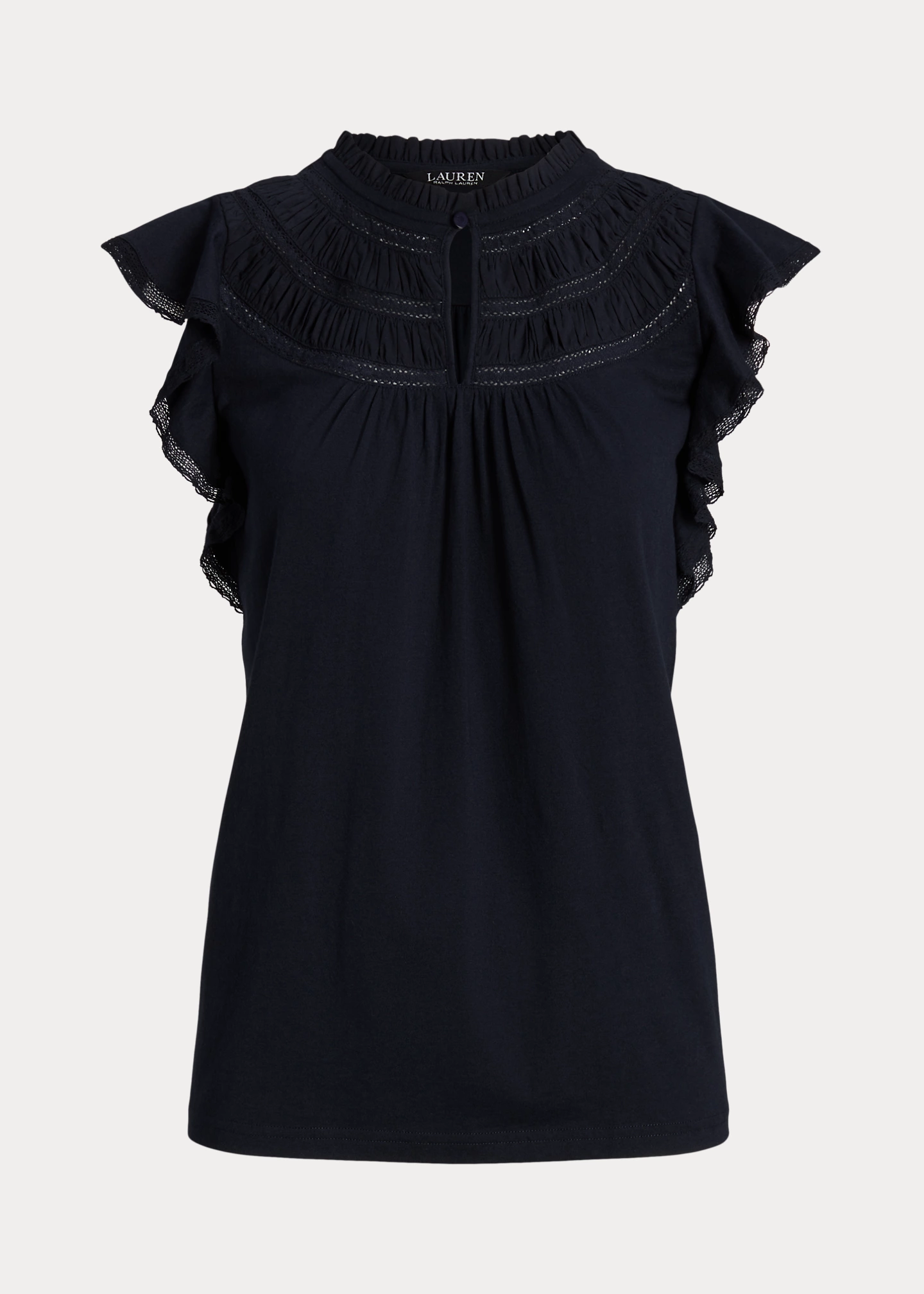 Lace-Trim Jersey Flutter-Sleeve Blouse